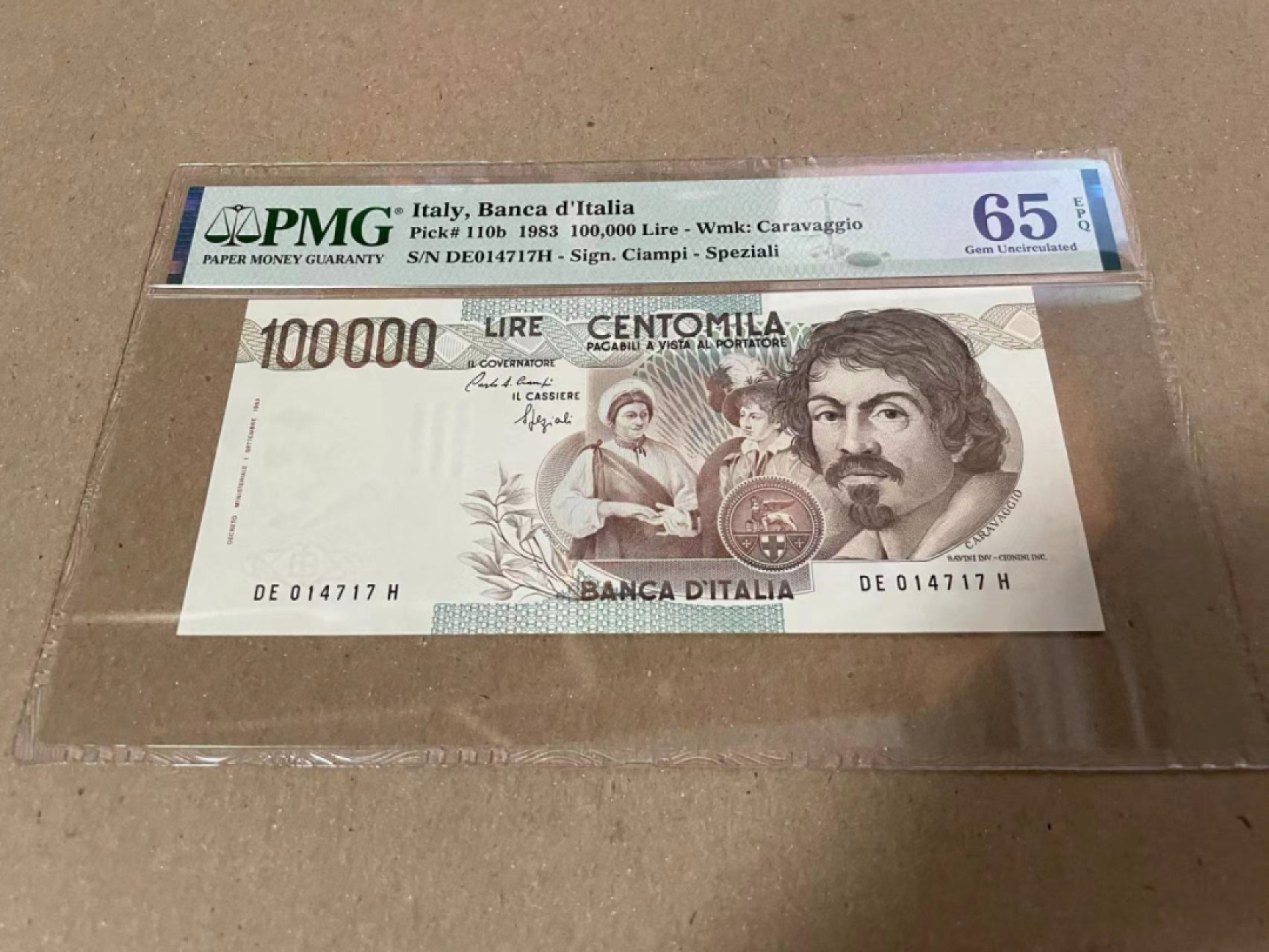 【Blue Auction】✨世界纸币精拍第212期  意大利 1983年10万里拉 PMG65EPQ 卡拉瓦乔