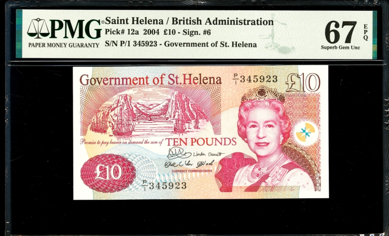 【Blue Auction】✨世界纸币精拍第212期  【亚军分】圣赫勒拿 2004年10镑 p12a PMG67EPQ高分 女王纸币