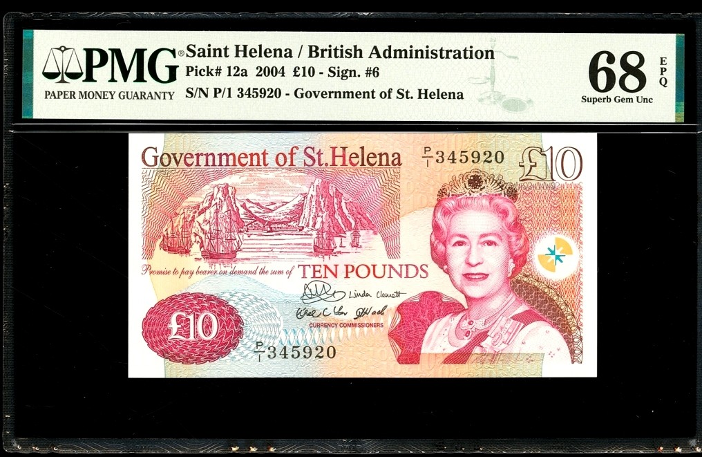 【Blue Auction】✨世界纸币精拍第212期  【冠军分】圣赫勒拿 2004年10镑 p12a PMG68EPQ 超高分 女王纸币