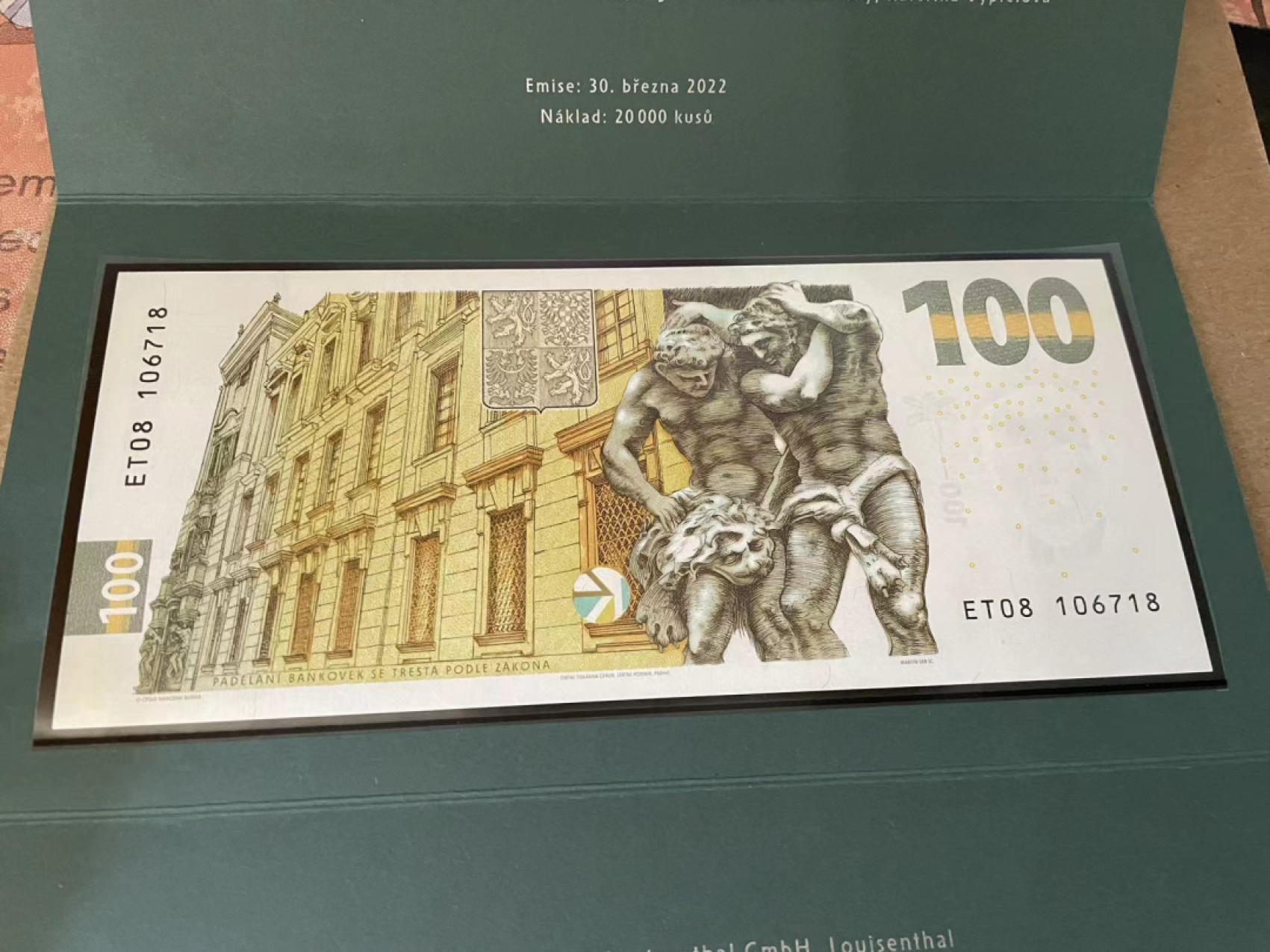 【Blue Auction】✨世界纸币精拍第212期  【原装带册 106718】捷克 2022年100克朗 纪念钞 精美 全新UNC