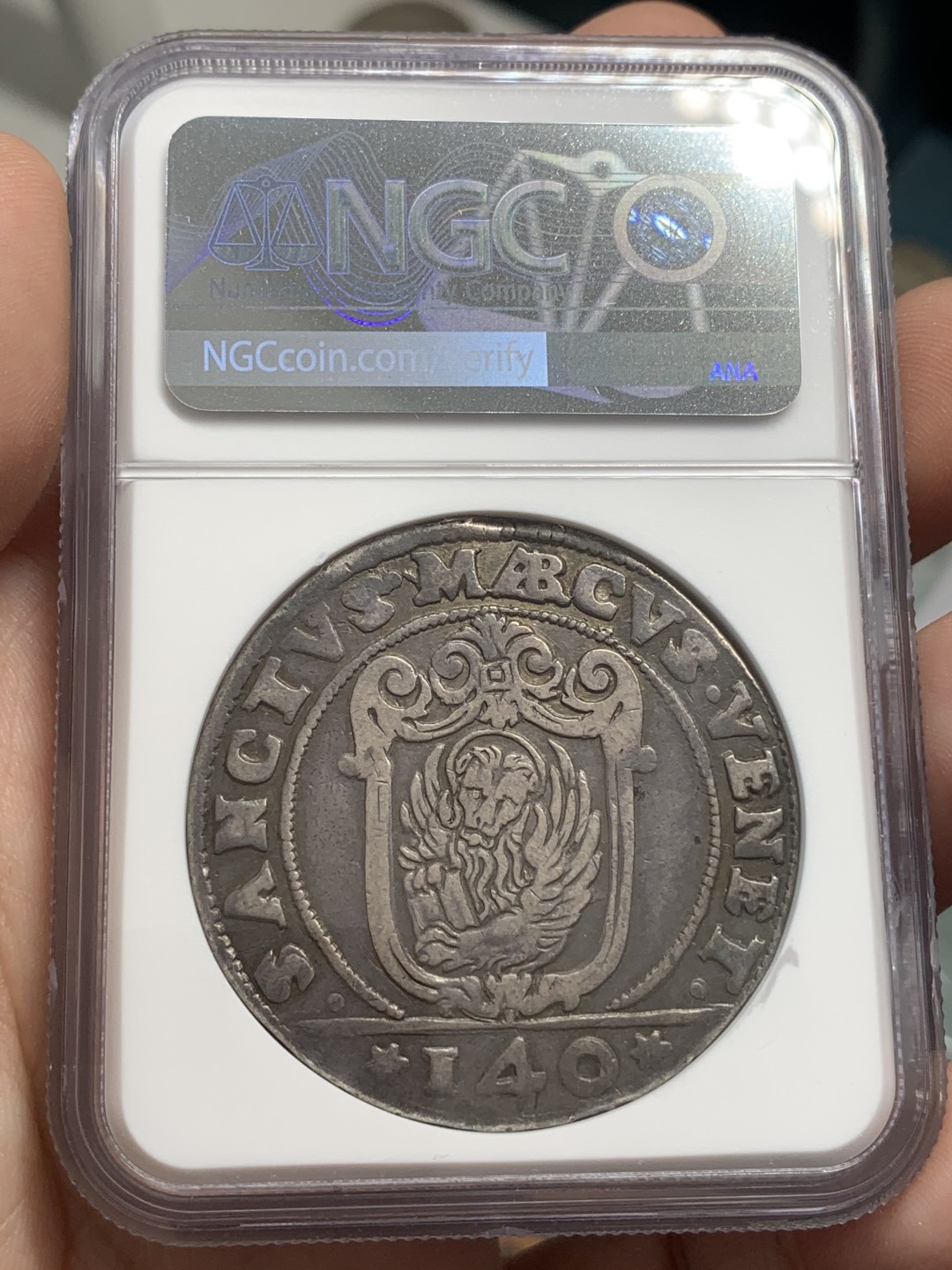 《竞宝斋》第83场-本周日，周一2场连拍（全场不限金额包邮） NGC-VF 意大利1641年 威尼斯1斯库多 十字大银币 原味老包浆 非常稀少的品种