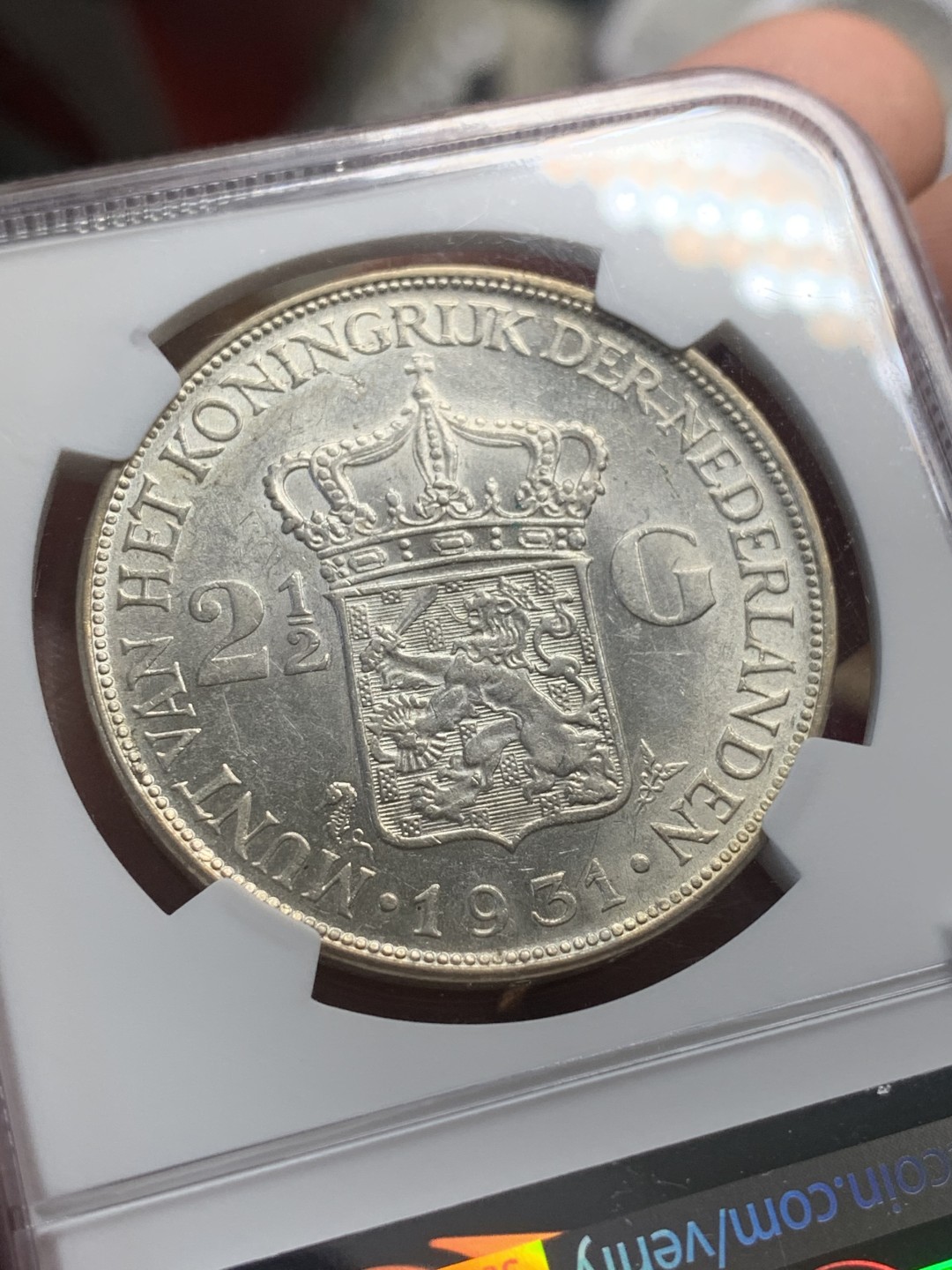 《竞宝斋》第83场-本周日，周一2场连拍（全场不限金额包邮） NGC AU55 荷兰 1931年 威廉明娜女王2.5盾 银币 状态不错 十字光好 低评