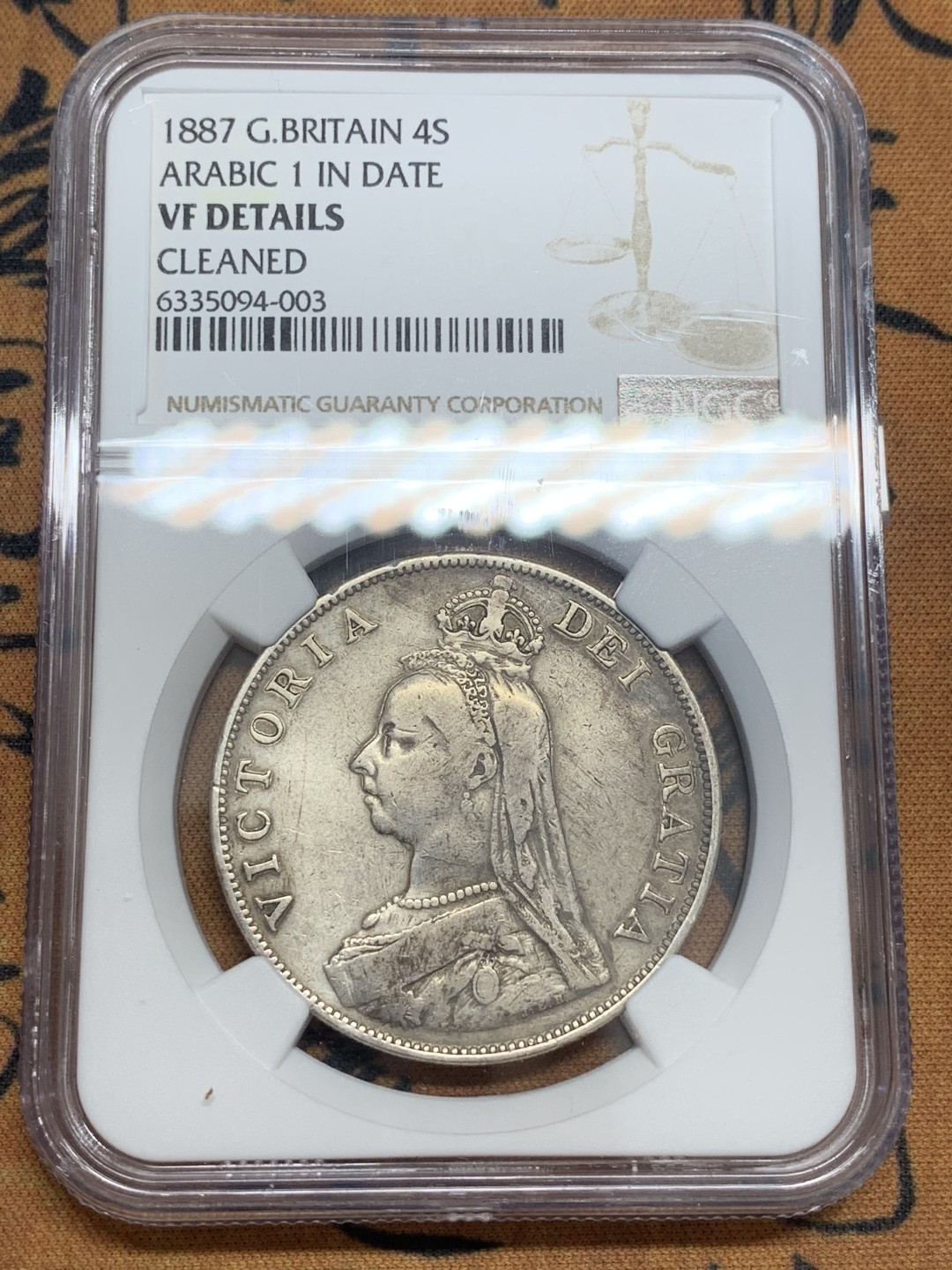 《竞宝斋》第83场-本周日，周一2场连拍（全场不限金额包邮） NGC-VFD 英国维多利亚 1887年 4先令 双福林 银币 