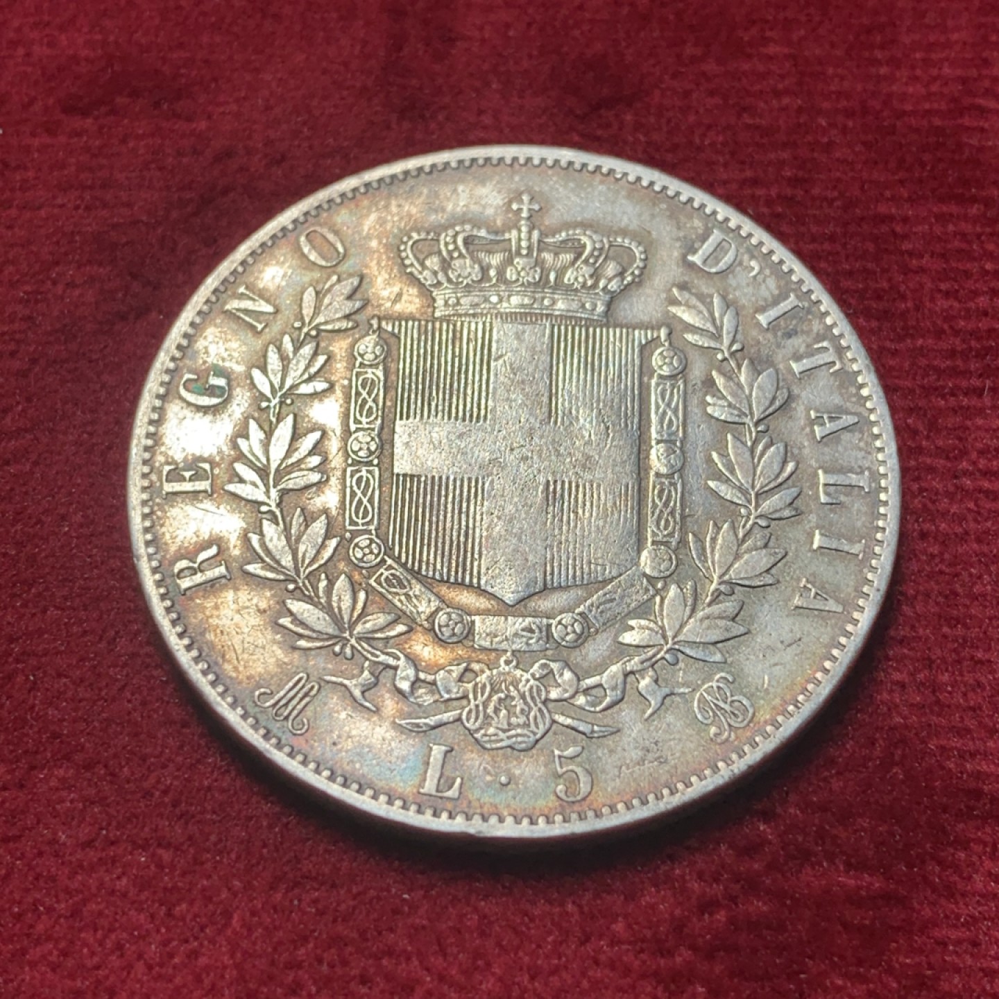 《竞宝斋》第83场-本周日，周一2场连拍（全场不限金额包邮） 1869年 意大利 5里拉 银币