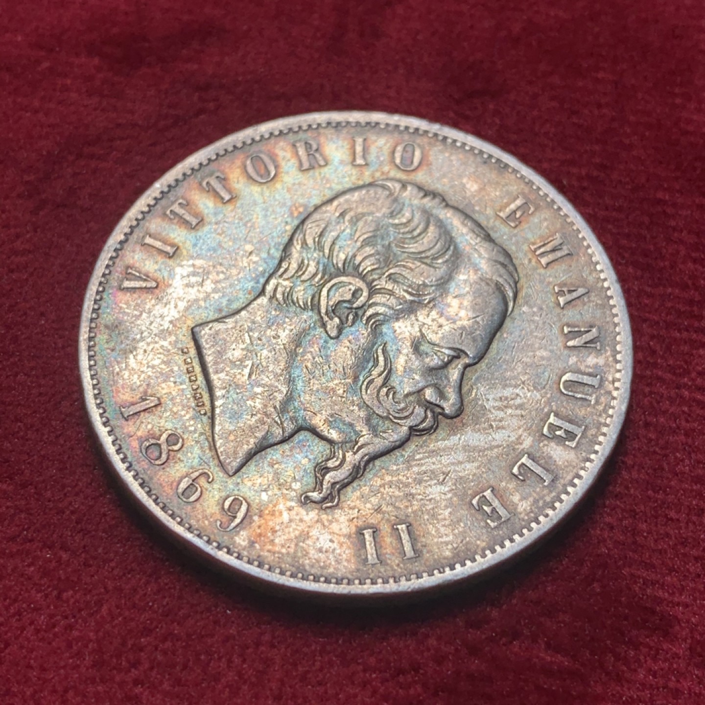 《竞宝斋》第83场-本周日，周一2场连拍（全场不限金额包邮） 1869年 意大利 5里拉 银币