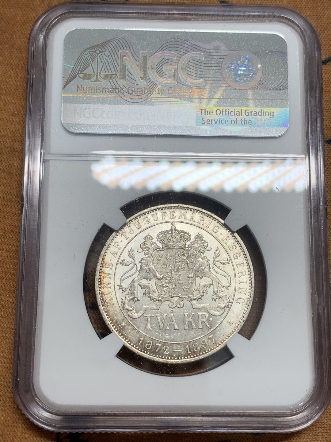 《竞宝斋》第83场-本周日，周一2场连拍（全场不限金额包邮） NGC-MS63 瑞典1897年 加冕2克朗 大银币 顶级原光好品 非常漂亮