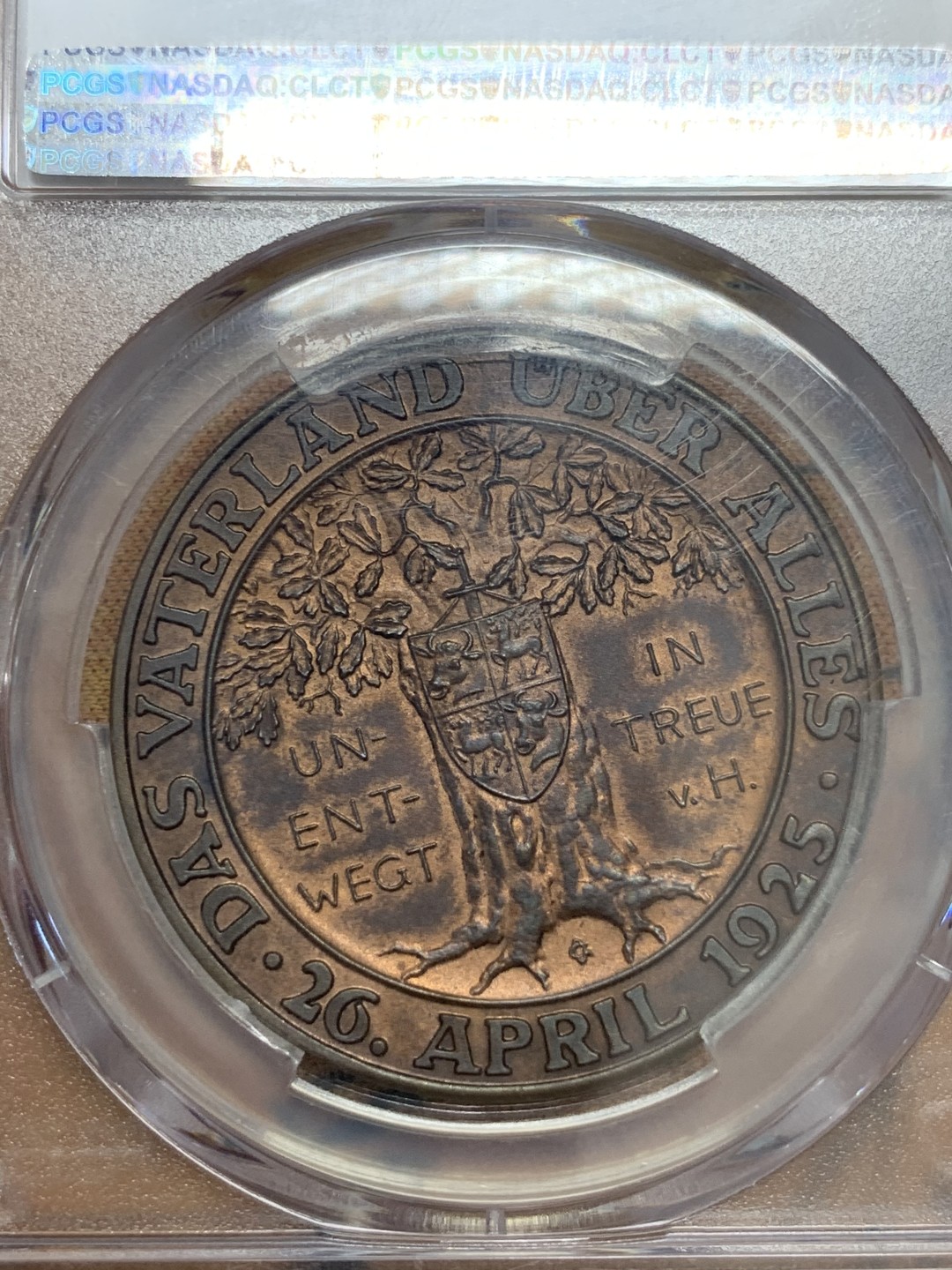 《竞宝斋》第83场-本周日，周一2场连拍（全场不限金额包邮） PCGS-SP63 德国 1930年 兴登堡 橡树铜样章 冠军分 稀少品种 仅两枚冠军分的一枚