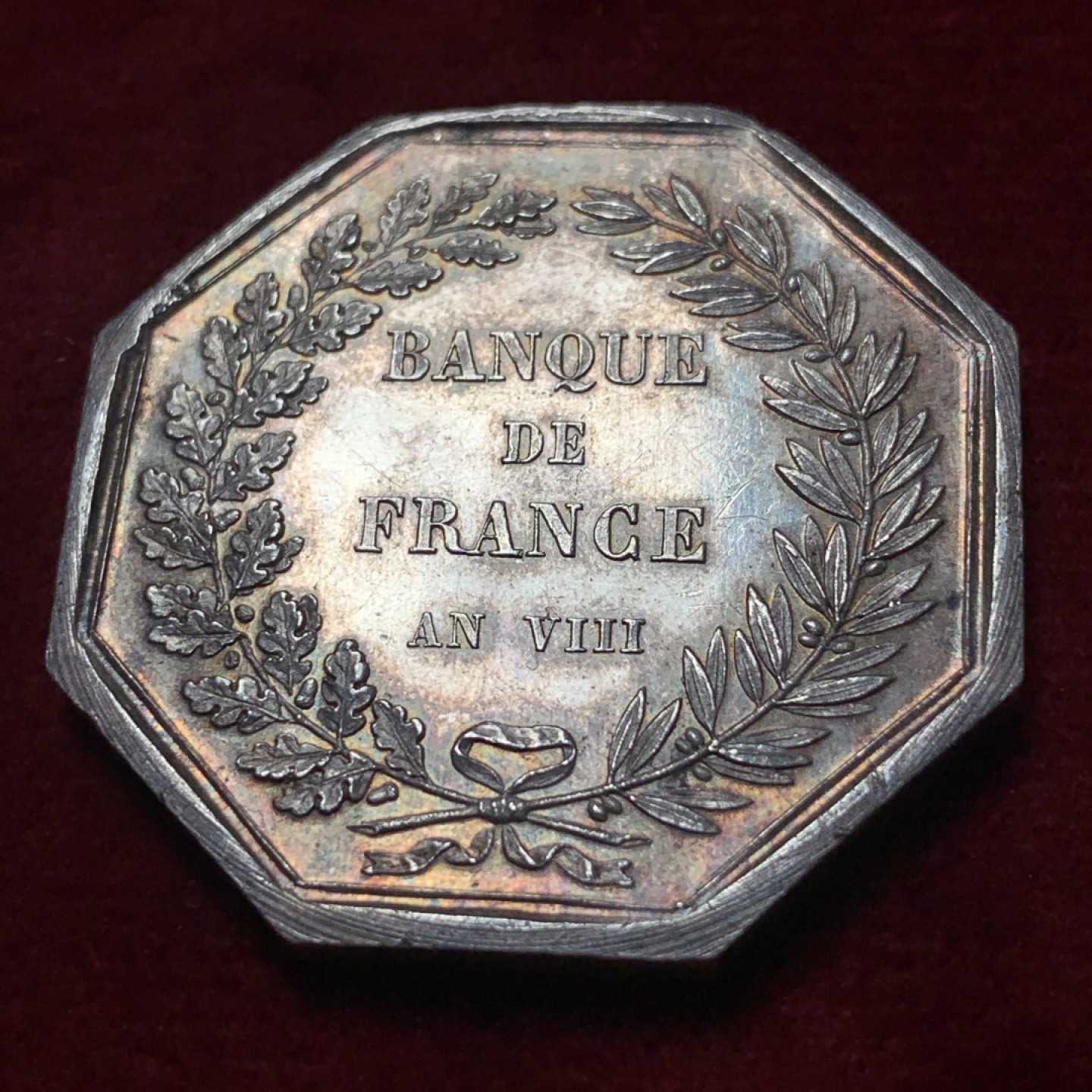 《竞宝斋》第83场-本周日，周一2场连拍（全场不限金额包邮） 法国 1860-1879年邮储银行 大型八角银质代币 对角39.3mm，重24.6克 蜜蜂边铭 +银标 细节优秀