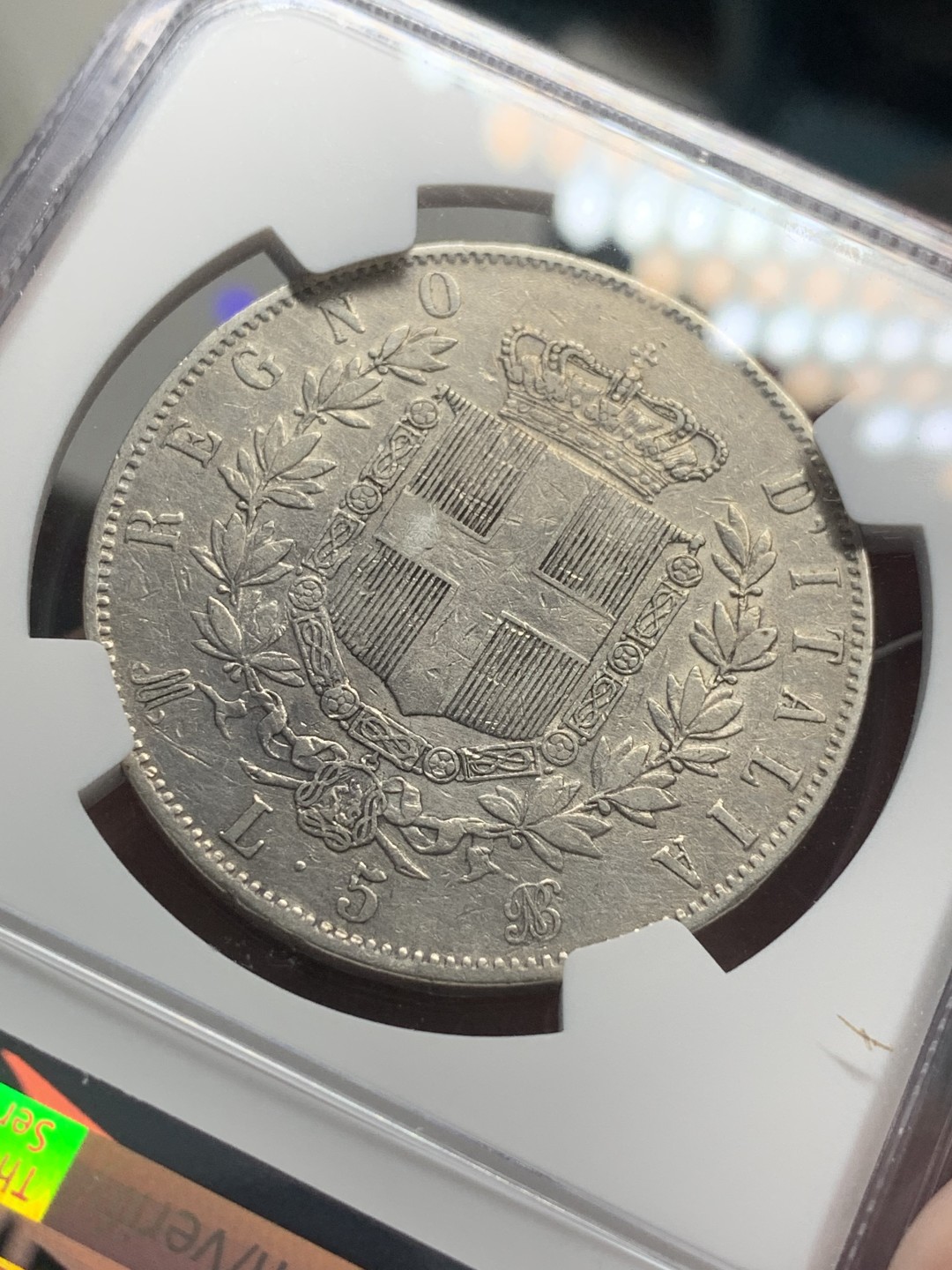 《竞宝斋》第83场-本周日，周一2场连拍（全场不限金额包邮） NGC AU评级 意大利 1873年 5里拉 银币 细节不错