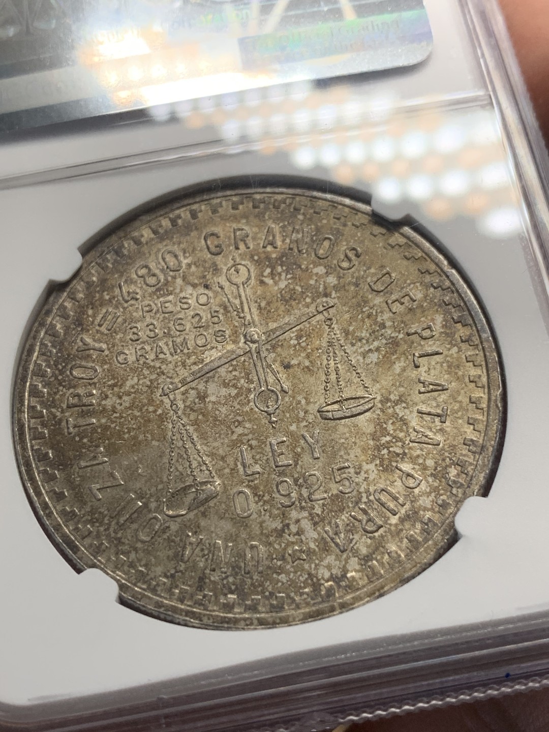 《竞宝斋》第83场-本周日，周一2场连拍（全场不限金额包邮） NGC-MS62 墨西哥1949年 早期大天平比索 银币 淡彩包浆 平时常见的都是1980年左右 