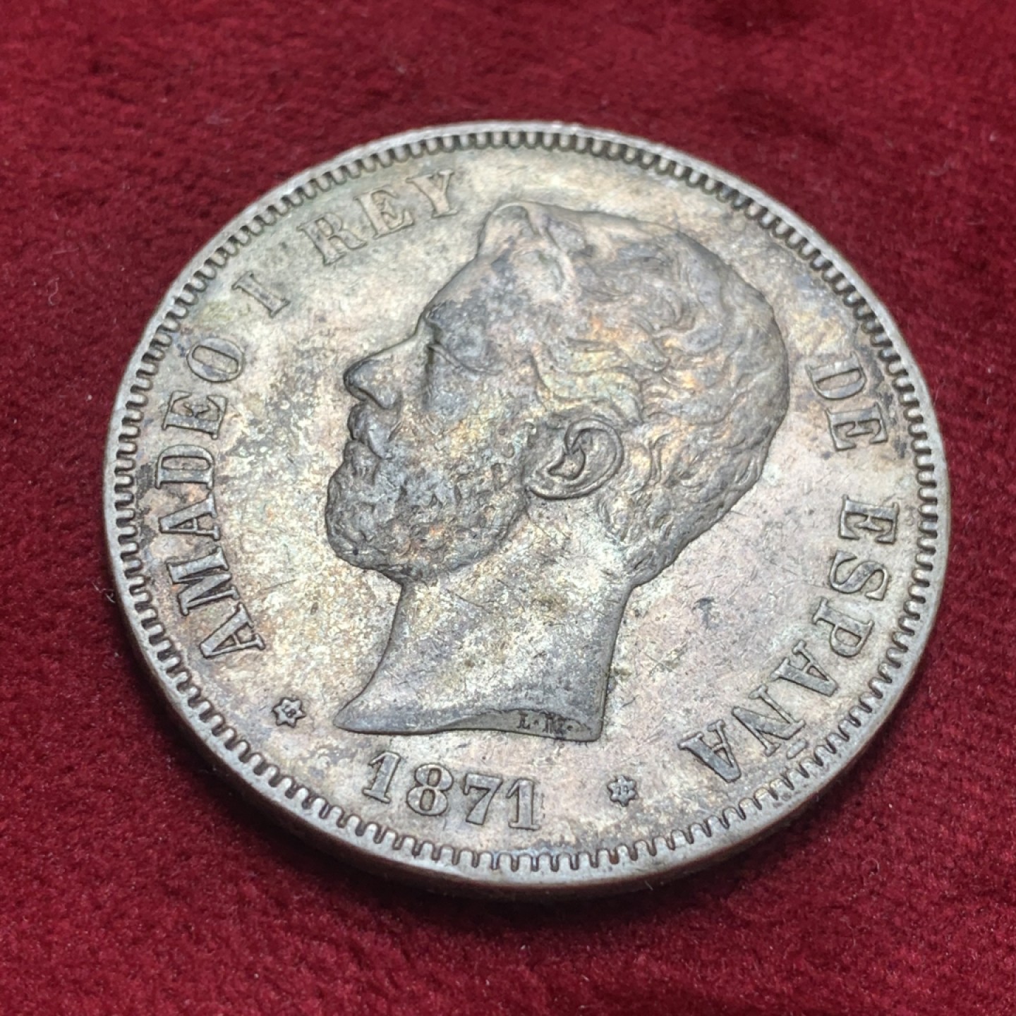 《竞宝斋》第83场-本周日，周一2场连拍（全场不限金额包邮） 西班牙 1871年 老人头双柱 大银币 酱彩包浆 非常漂亮