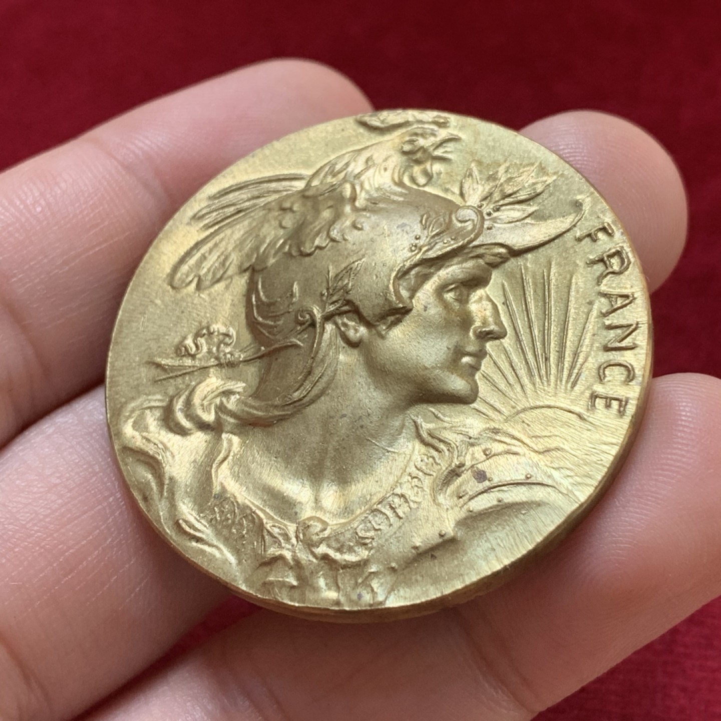 《竞宝斋》第83场-本周日，周一2场连拍（全场不限金额包邮） 法国 玛丽安娜女神 戎装像 铜章 29.2克 41.5mm 20世纪初