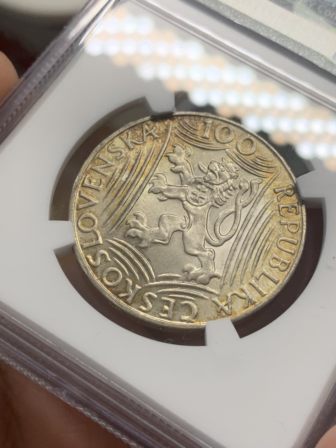 《竞宝斋》第83场-本周日，周一2场连拍（全场不限金额包邮） NGC-MS63 捷克1949年 斯大林100克朗银币 带彩稀少品种 手里最后一枚了