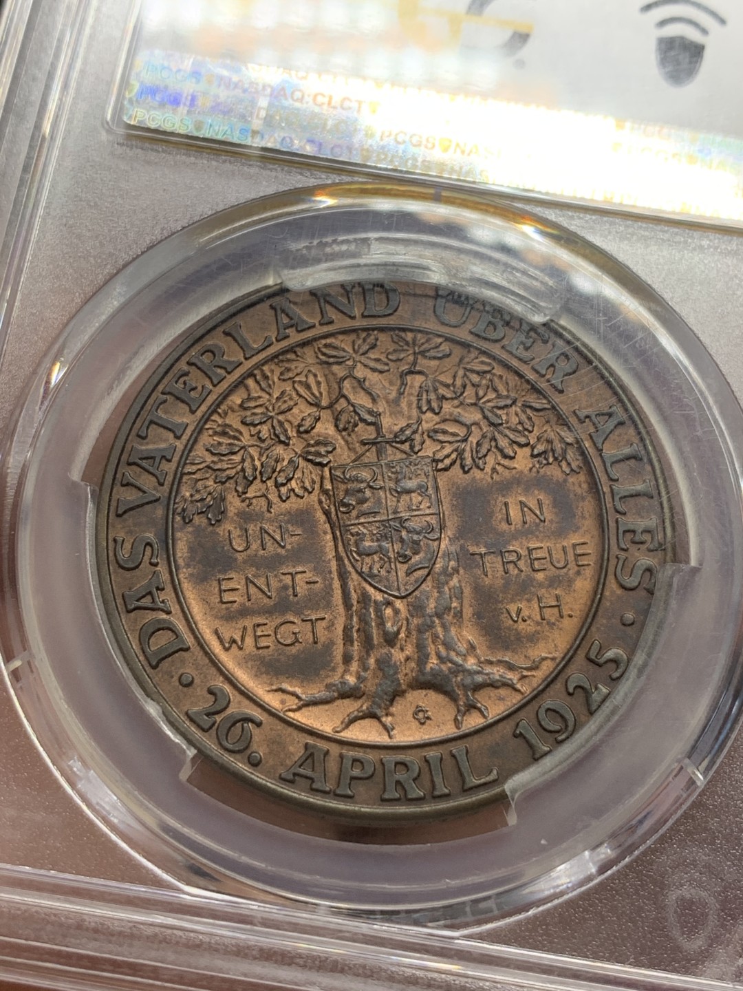 《竞宝斋》第83场-本周日，周一2场连拍（全场不限金额包邮） PCGS-SP63 德国 1930年 兴登堡 橡树铜样章 冠军分 稀少品种 仅两枚冠军分的一枚