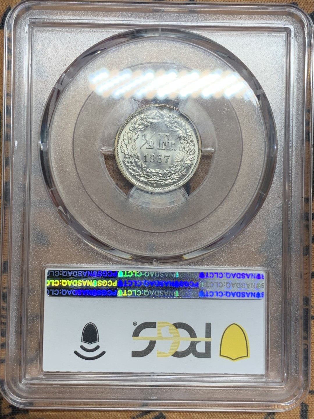 《竞宝斋》第83场-本周日，周一2场连拍（全场不限金额包邮） PCGS-MS67 瑞士1967-B 女神1/2 法郎 银币 超高分镜面光