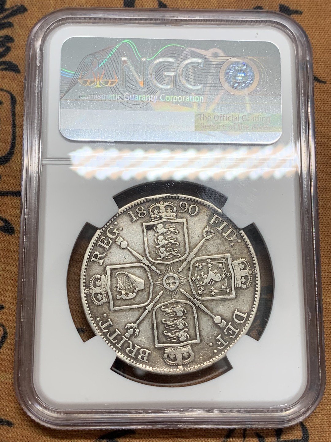 《竞宝斋》第83场-本周日，周一2场连拍（全场不限金额包邮） NGC-VFD 英国维多利亚 1887年 4先令 双福林 银币 