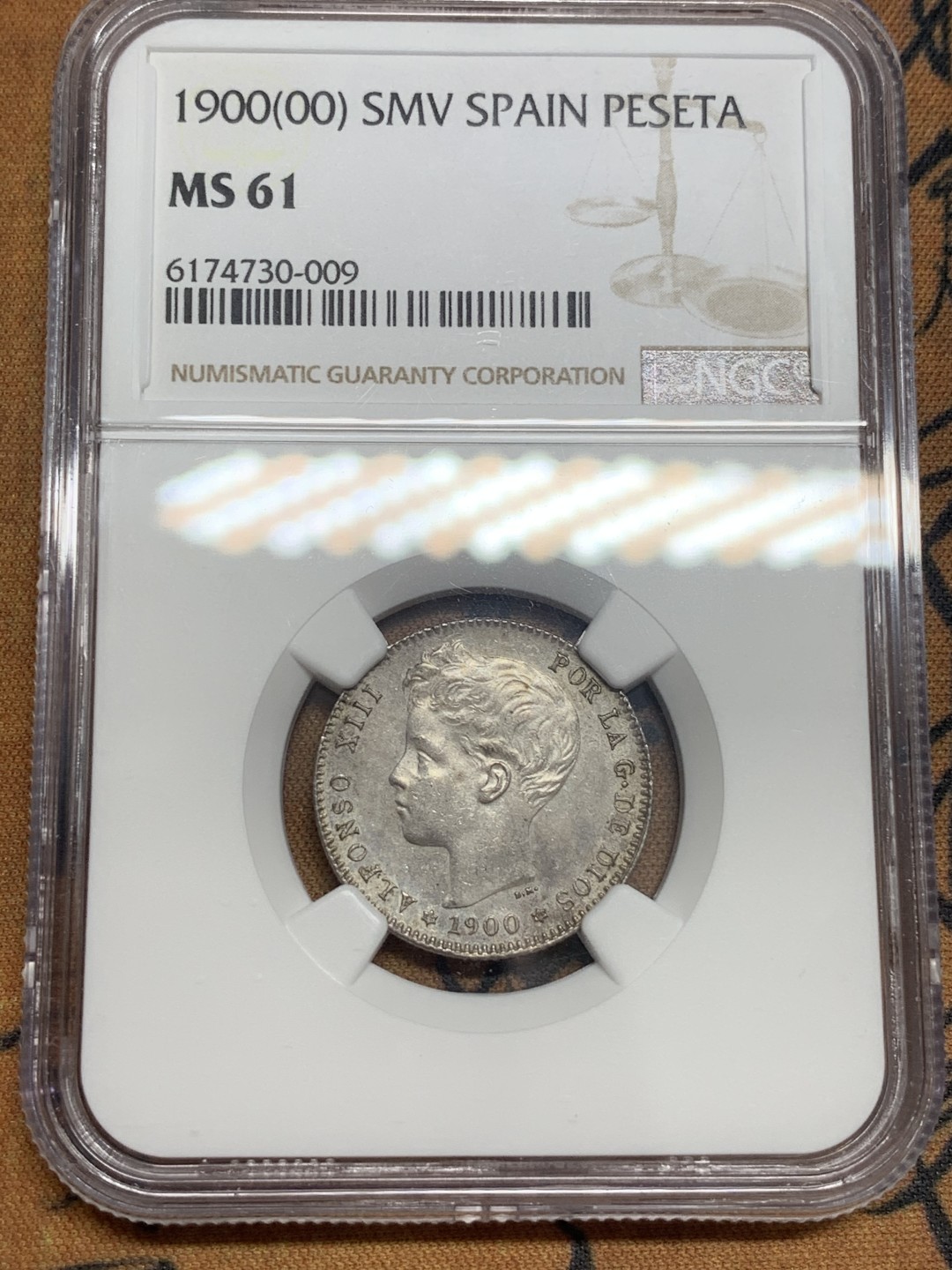 《竞宝斋》第83场-本周日，周一2场连拍（全场不限金额包邮） NGC MS61 西班牙 1900年 阿方索十三世小孩头像 状态非常好