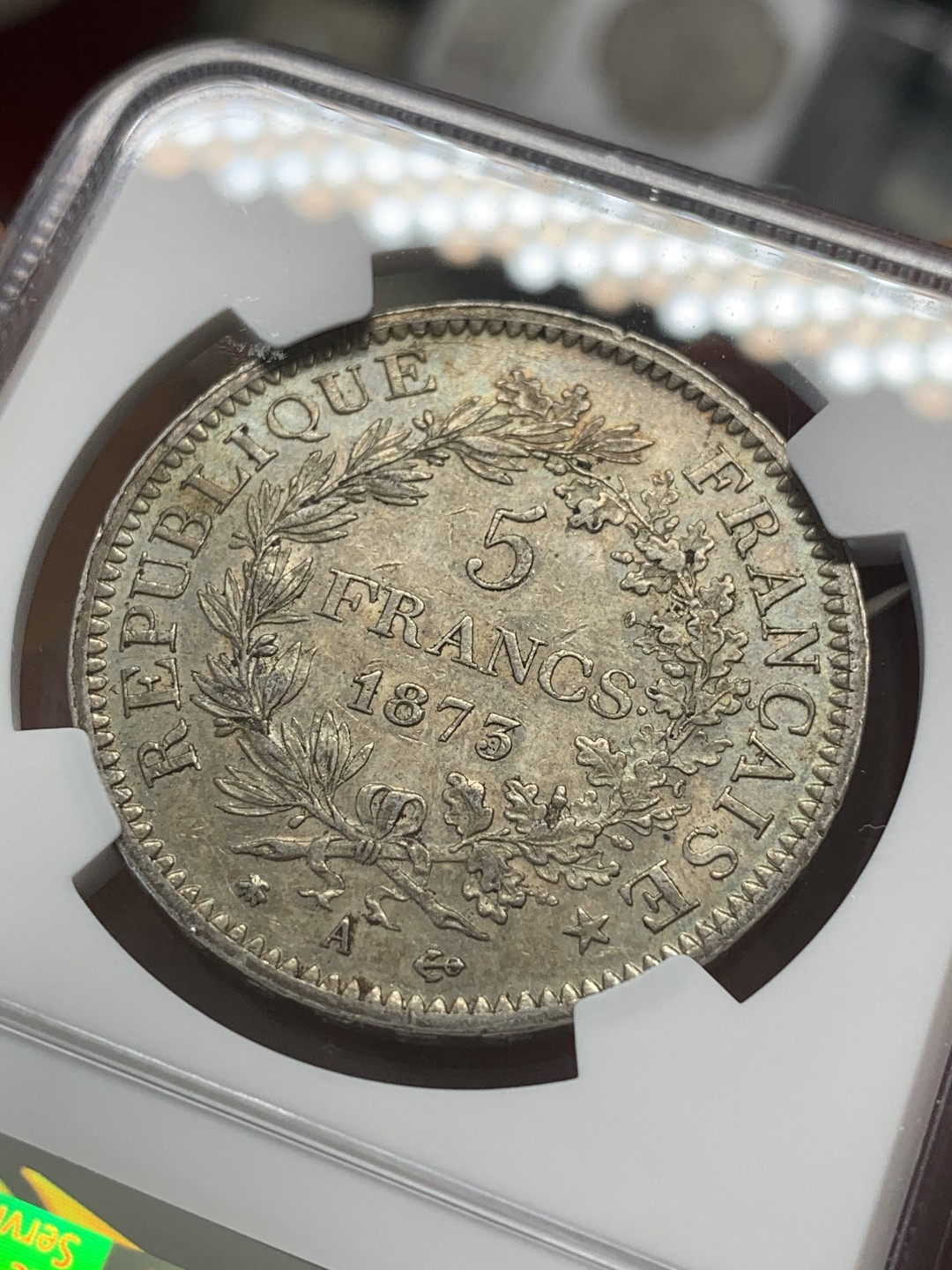 《竞宝斋》第83场-本周日，周一2场连拍（全场不限金额包邮） NGC-AU58 法国1873年 大力神5法郎大银币 细节一流 带光好品