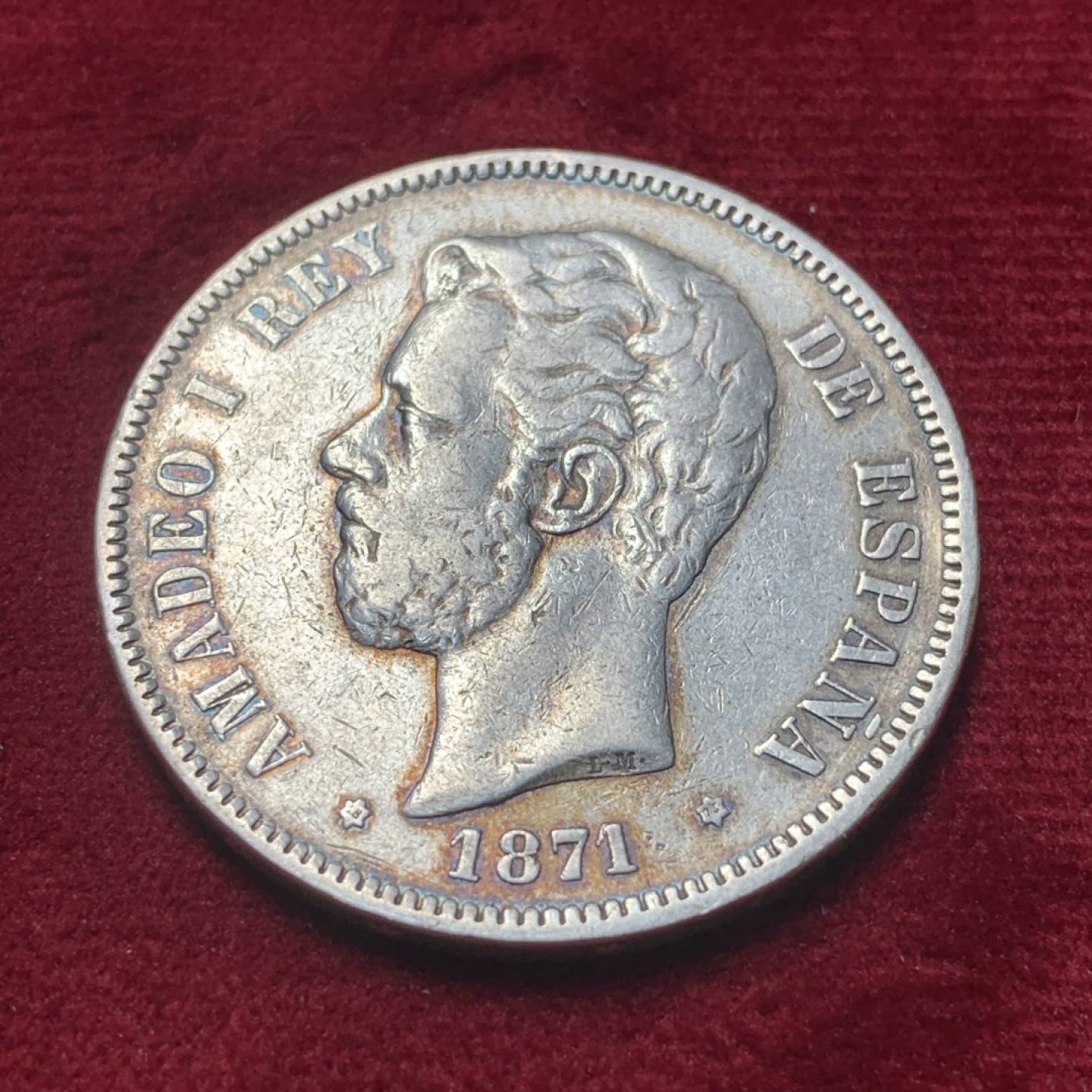 《竞宝斋》第83场-本周日，周一2场连拍（全场不限金额包邮） 1871年 西班牙 5比塞塔 银币