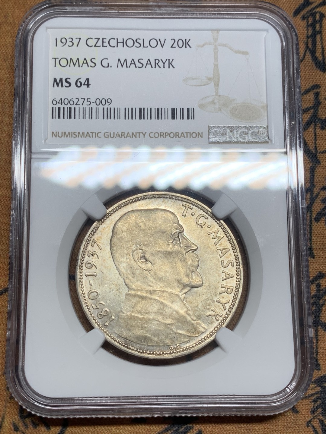 《竞宝斋》第83场-本周日，周一2场连拍（全场不限金额包邮） NGC-MS64 捷克斯洛伐克1937年20克朗银币