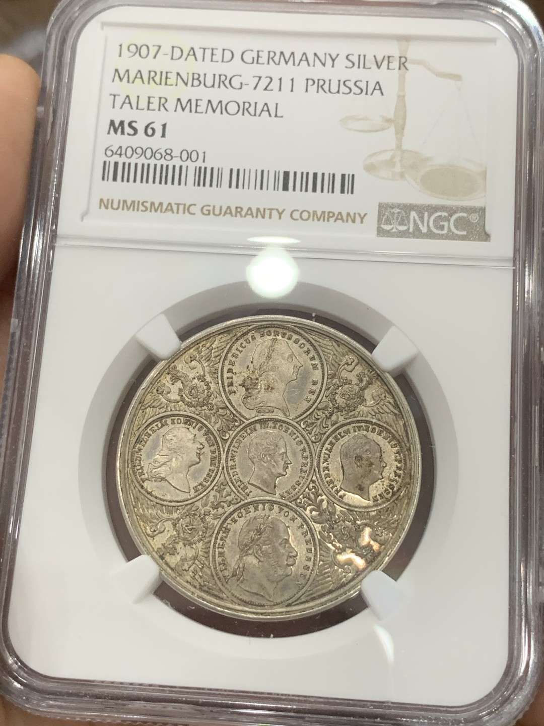 《竞宝斋》第83场-本周日，周一2场连拍（全场不限金额包邮） NGC MS61德国普鲁士1907年霍亨索伦皇室五皇纪念泰勒型银章