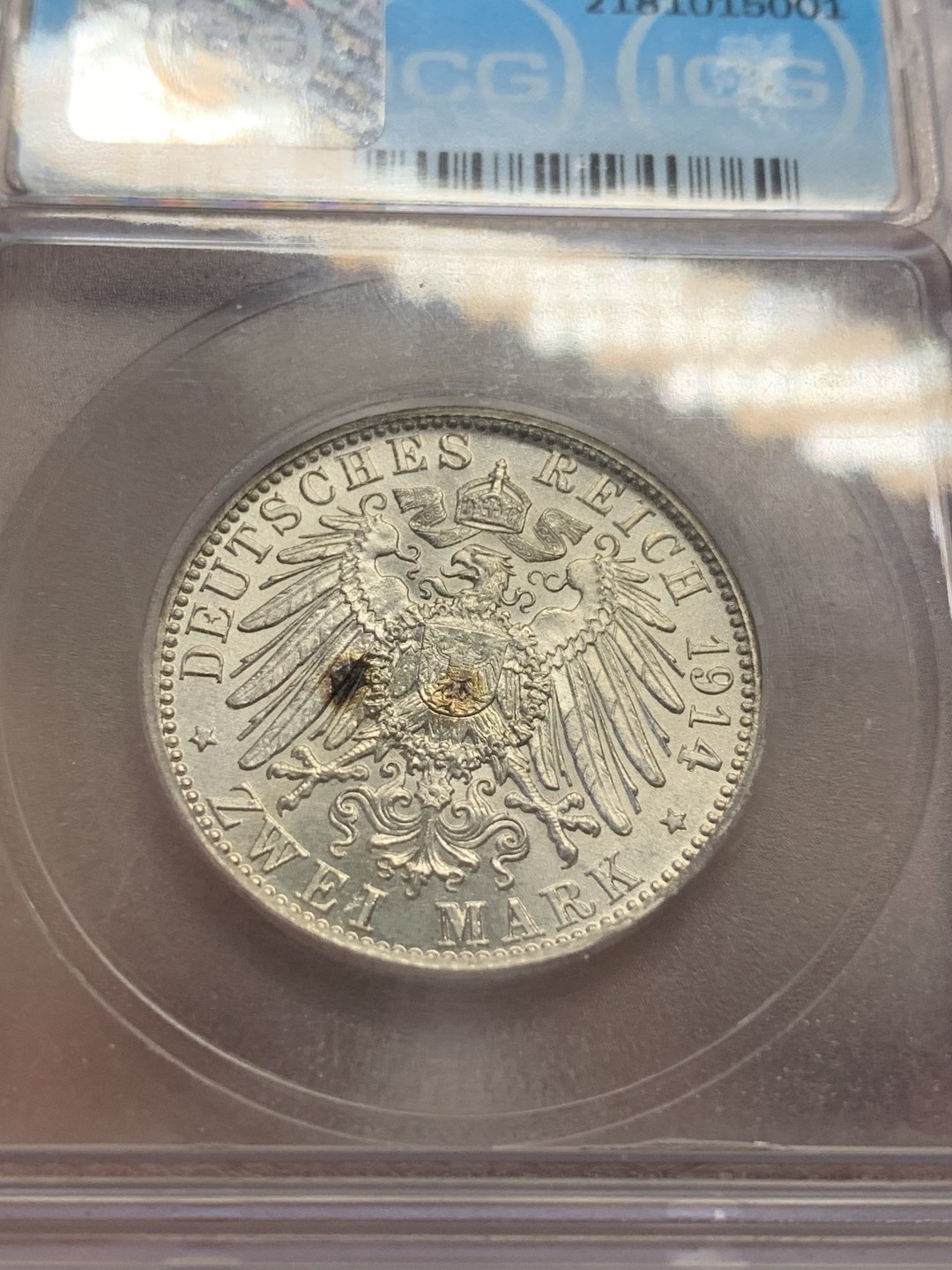 《竞宝斋》第83场-本周日，周一2场连拍（全场不限金额包邮） ICG MS64 1914年 德国巴伐利亚路德维希2马克 银币 曝光状态