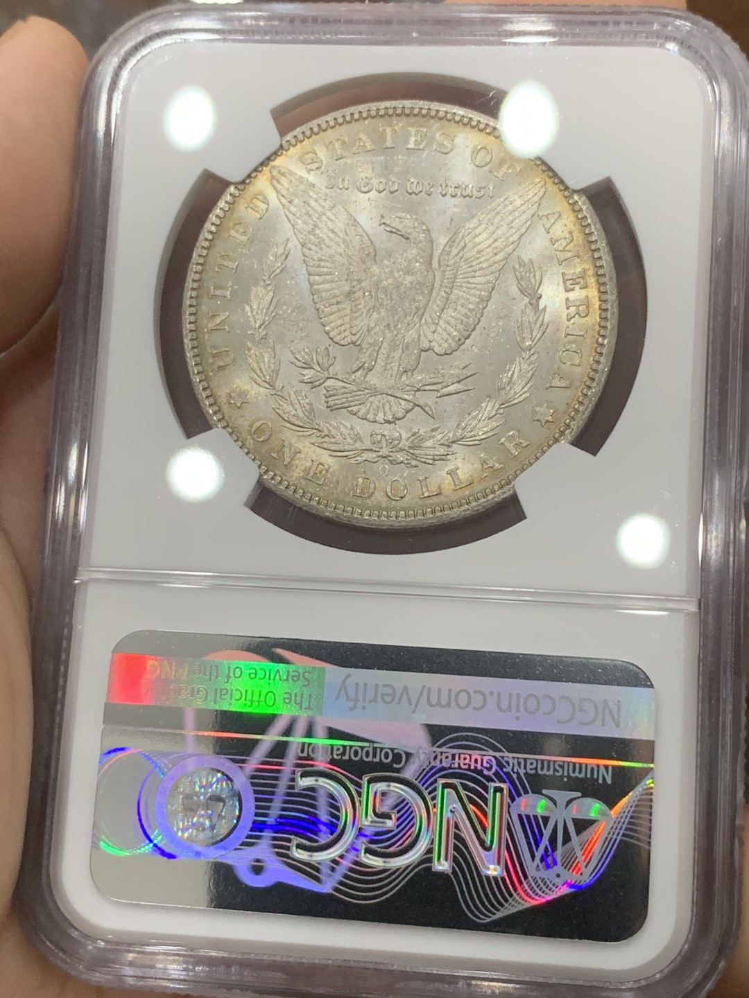 《竞宝斋》第83场-本周日，周一2场连拍（全场不限金额包邮） NGC-MS63 美国1904-O年 摩根一元 五彩原光好品 顶级味道