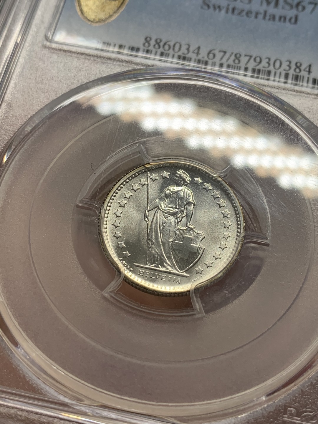 《竞宝斋》第83场-本周日，周一2场连拍（全场不限金额包邮） PCGS-MS67 瑞士1967-B 女神1/2 法郎 银币 超高分镜面光