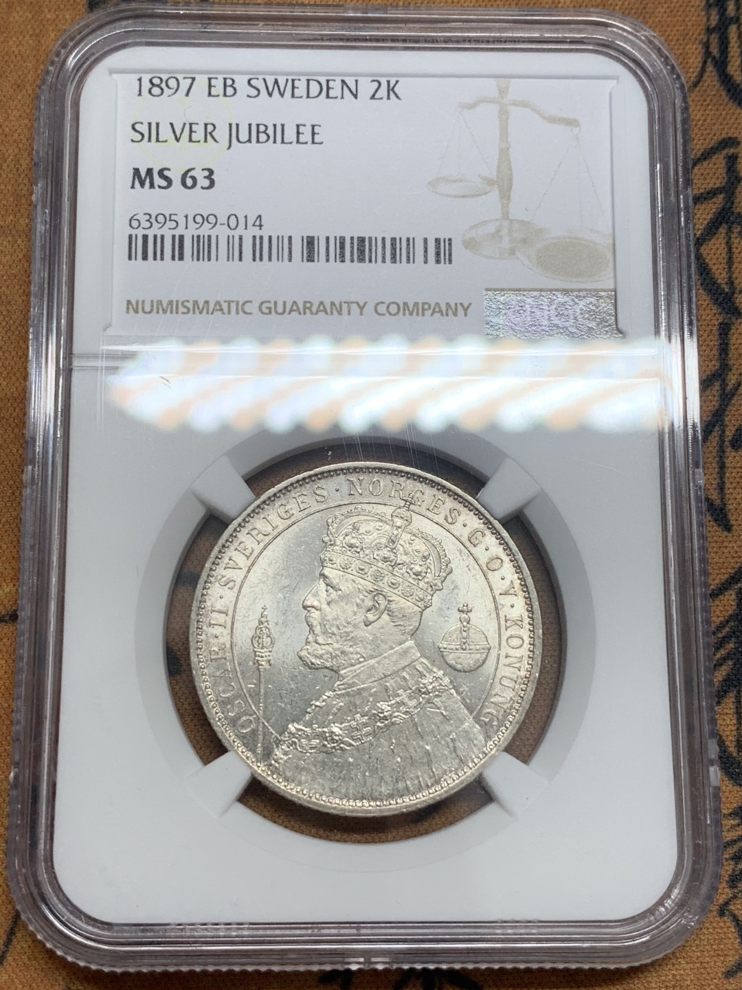 《竞宝斋》第83场-本周日，周一2场连拍（全场不限金额包邮） NGC-MS63 瑞典1897年 加冕2克朗 大银币 顶级原光好品 非常漂亮