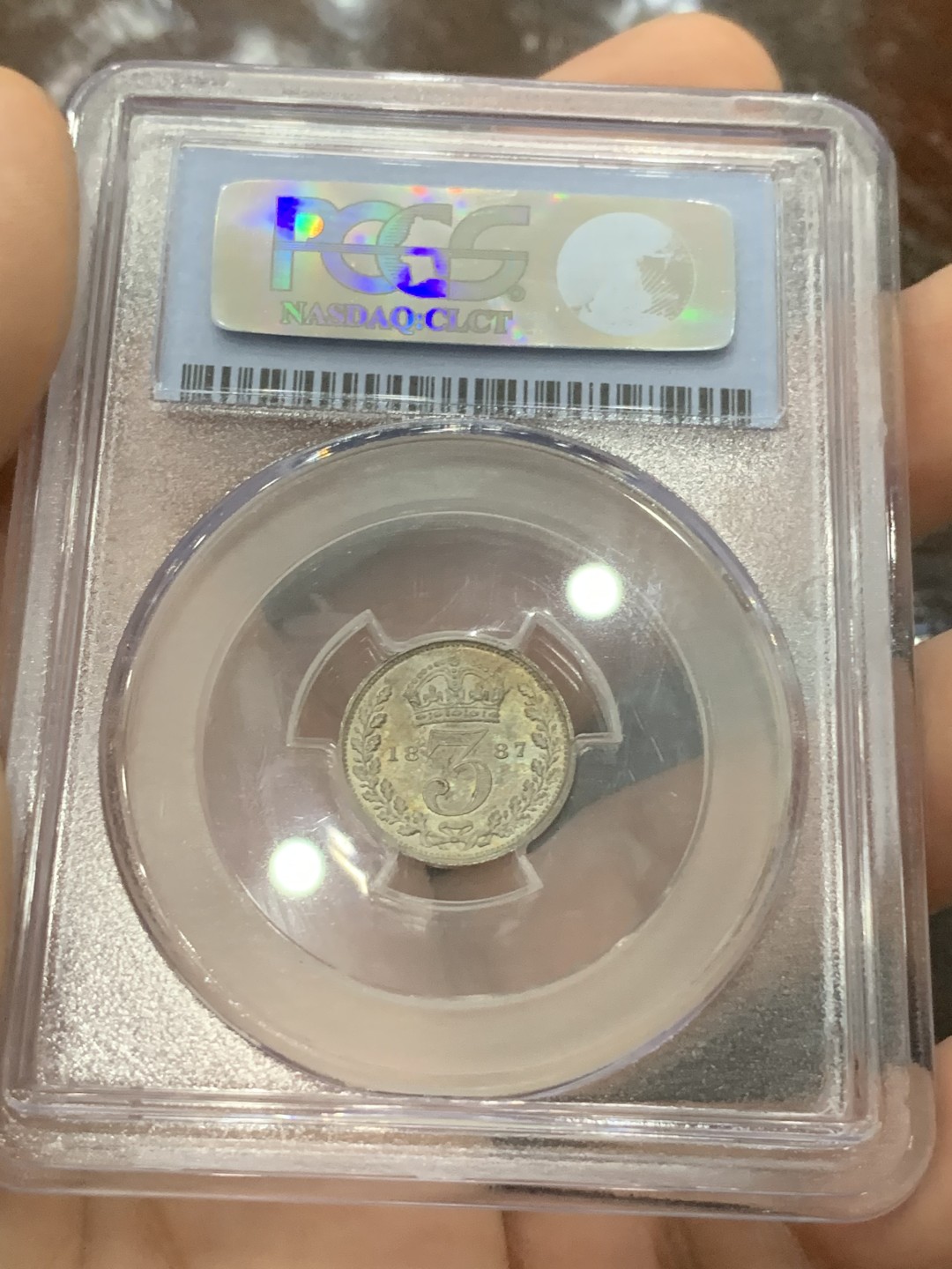 《竞宝斋》第83场-本周日，周一2场连拍（全场不限金额包邮） PCGS MS66 英国 1887年 高冠3便士，原味老包浆，高分9枚