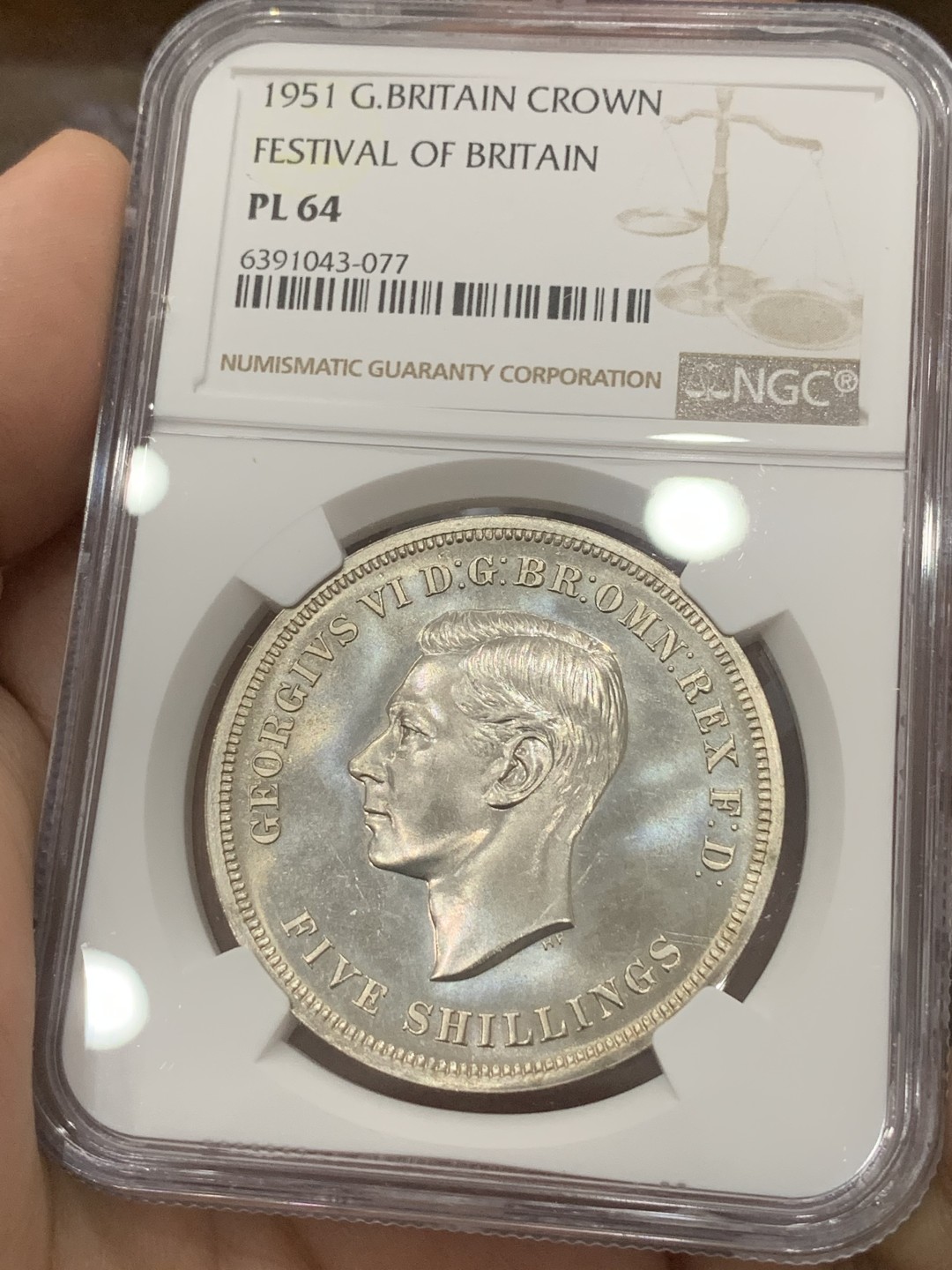 《竞宝斋》第83场-本周日，周一2场连拍（全场不限金额包邮） 英国 1951年乔治六世一克朗 NGC PL64 全银光好品相
