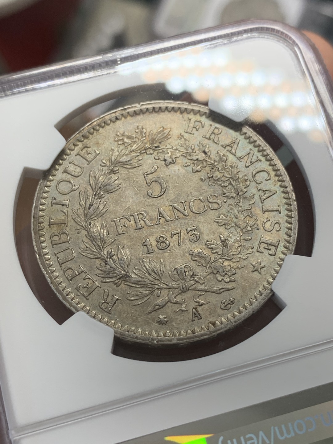 《竞宝斋》第83场-本周日，周一2场连拍（全场不限金额包邮） NGC-AU58 法国1873年 大力神5法郎大银币 细节一流 带光好品