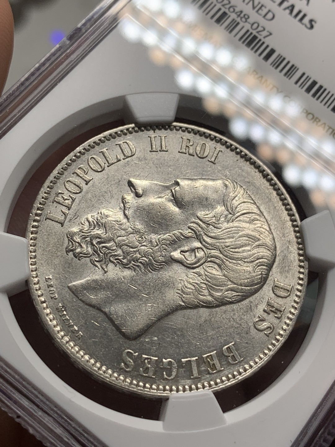 《竞宝斋》第83场-本周日，周一2场连拍（全场不限金额包邮） NGC UNC评级 比利时 1873年 5法郎 银币 光度足 状态好