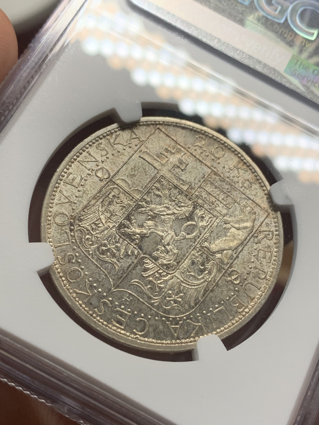 《竞宝斋》第83场-本周日，周一2场连拍（全场不限金额包邮） NGC-MS64 捷克斯洛伐克1937年20克朗银币