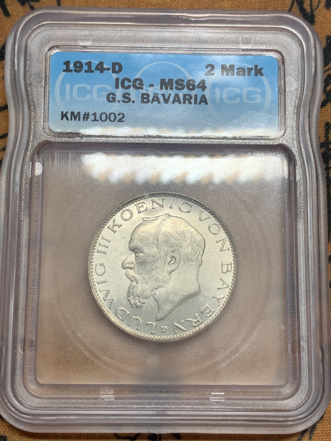 《竞宝斋》第83场-本周日，周一2场连拍（全场不限金额包邮） ICG MS64 1914年 德国巴伐利亚路德维希2马克 银币 曝光状态