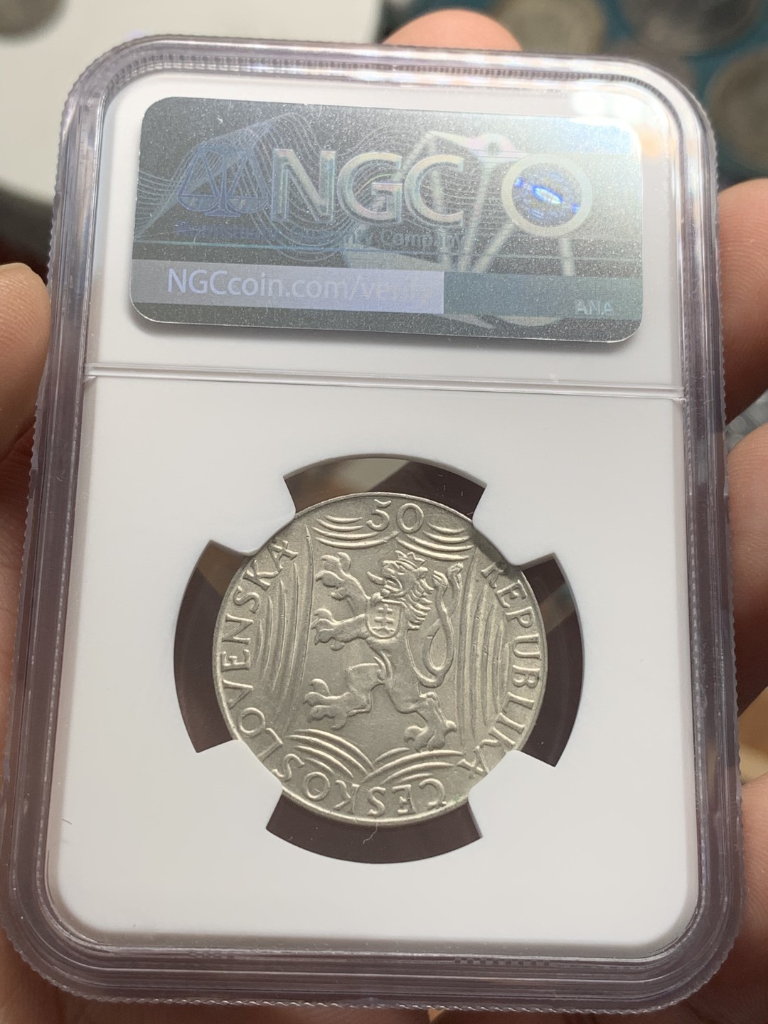 《竞宝斋》第83场-本周日，周一2场连拍（全场不限金额包邮） NGC-MS63 捷克1949年 斯大林50克朗银币 稀少品种手里最后一枚 其实50比100少很多