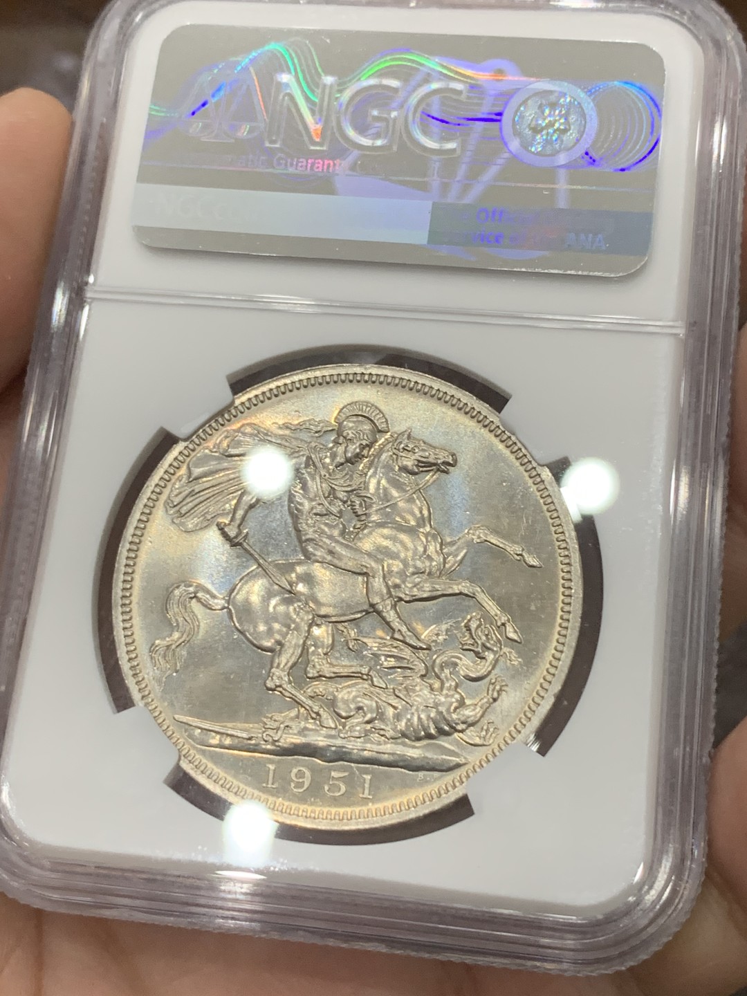 《竞宝斋》第83场-本周日，周一2场连拍（全场不限金额包邮） 英国 1951年乔治六世一克朗 NGC PL64 全银光好品相