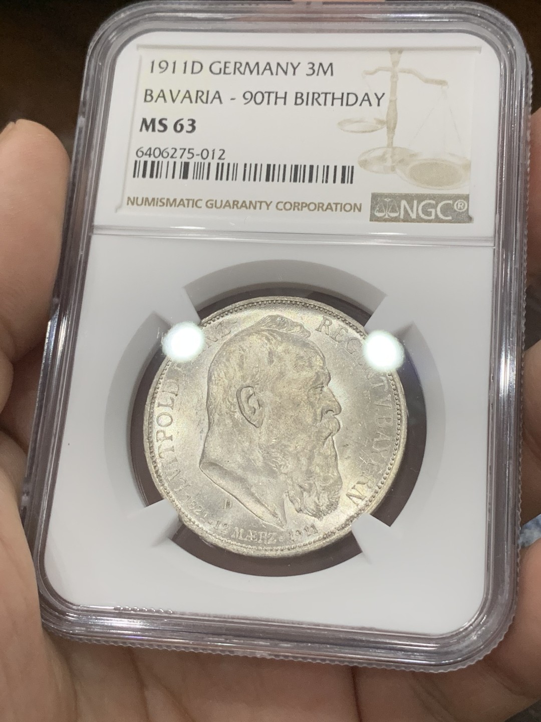 《竞宝斋》第83场-本周日，周一2场连拍（全场不限金额包邮） NGC-MS63 德国巴伐利亚1911年3马克银币