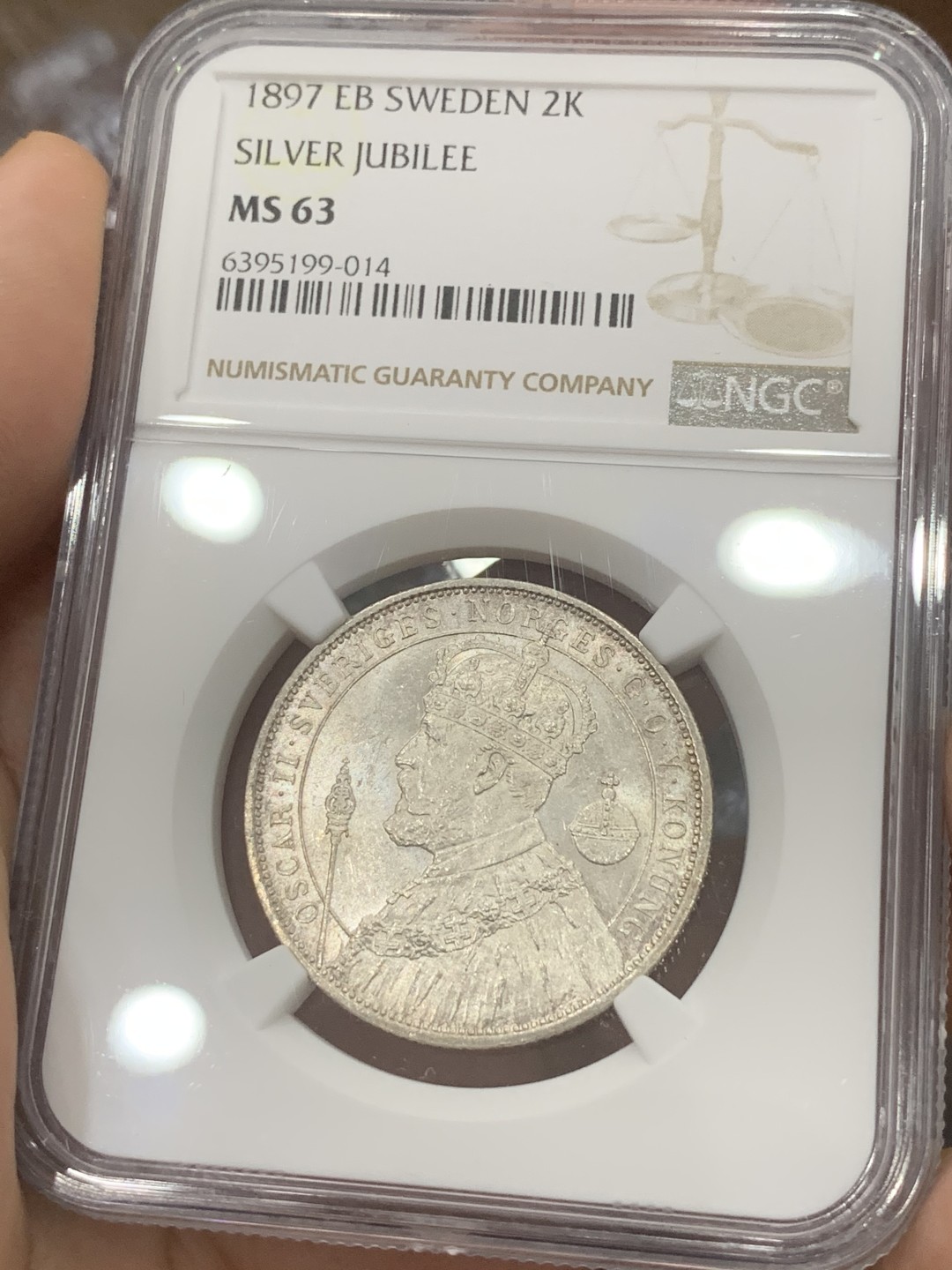 《竞宝斋》第83场-本周日，周一2场连拍（全场不限金额包邮） NGC-MS63 瑞典1897年 加冕2克朗 大银币 顶级原光好品 非常漂亮