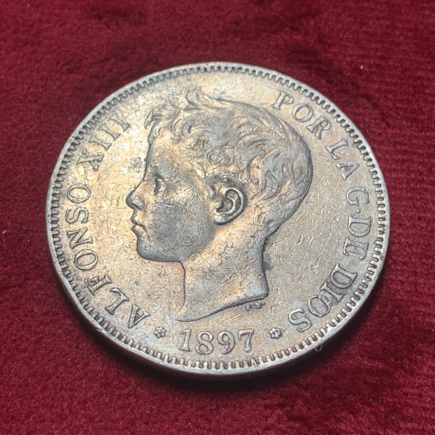 《竞宝斋》第83场-本周日，周一2场连拍（全场不限金额包邮） 1897年 西班牙 5比塞塔 银币