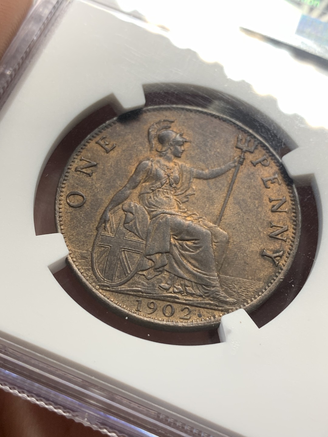 《竞宝斋》第83场-本周日，周一2场连拍（全场不限金额包邮） NGC MS63RB 英国1902年 爱七 1便士大铜币  原铜光  细节锐利