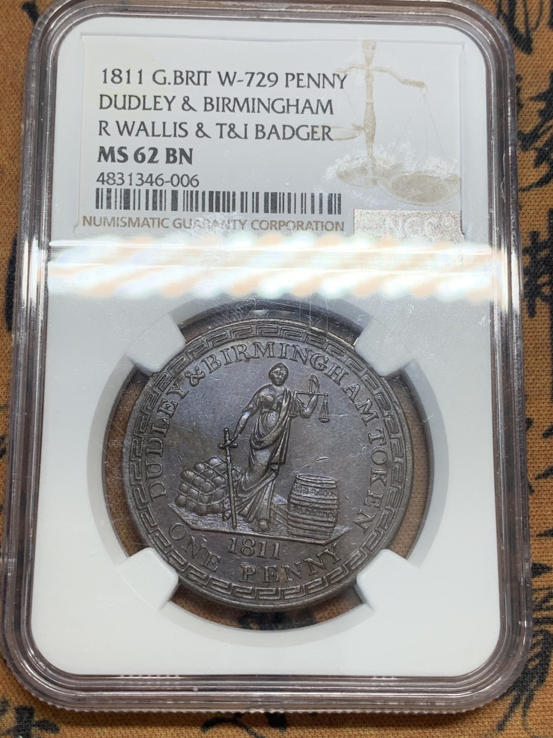 《竞宝斋》第83场-本周日，周一2场连拍（全场不限金额包邮） NGC MS62 1811年 英国伯明翰1便士TOKEN代用币 不是常见的半便士代用币，这个是1便士。