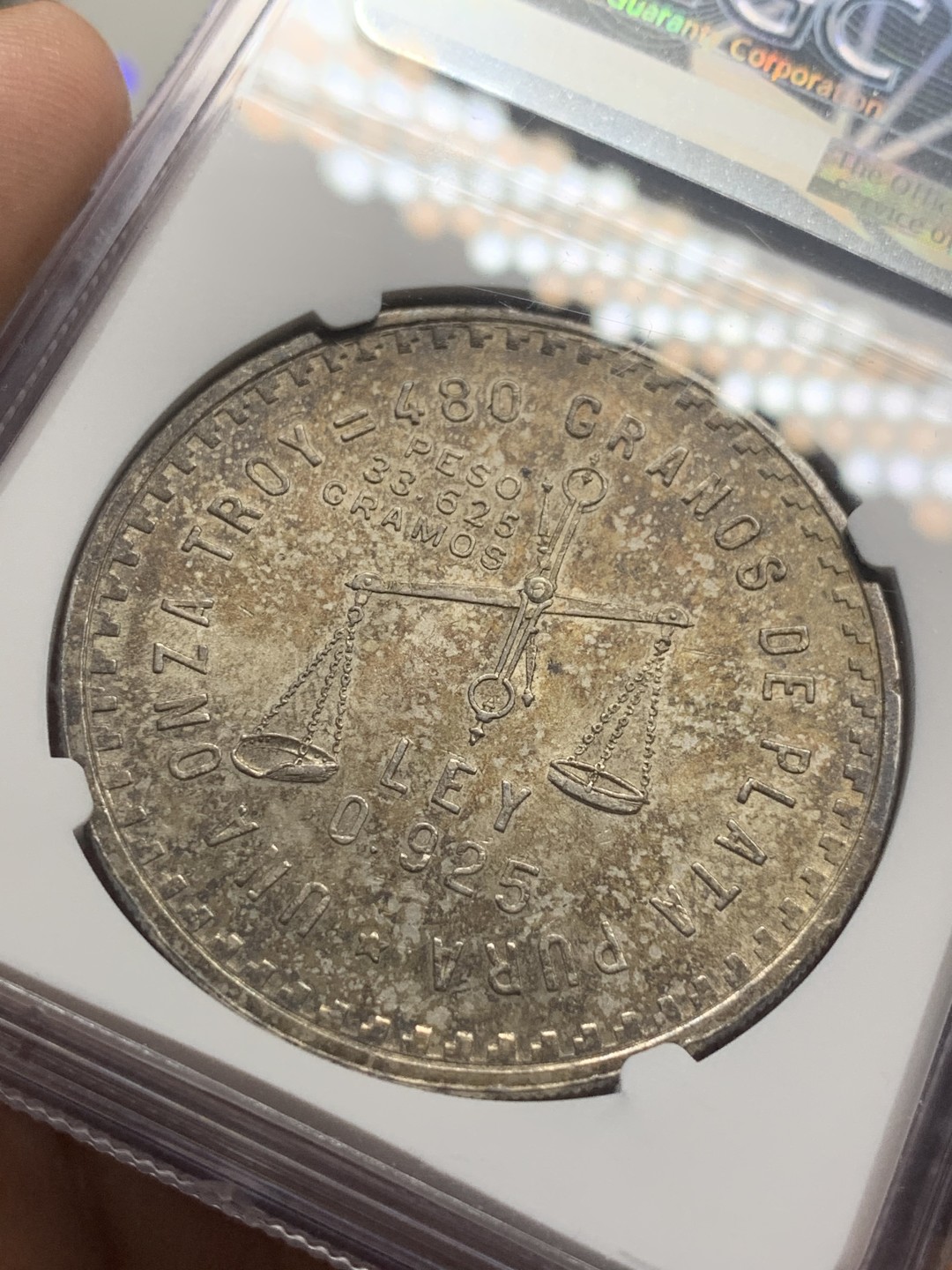 《竞宝斋》第83场-本周日，周一2场连拍（全场不限金额包邮） NGC-MS62 墨西哥1949年 早期大天平比索 银币 淡彩包浆 平时常见的都是1980年左右 