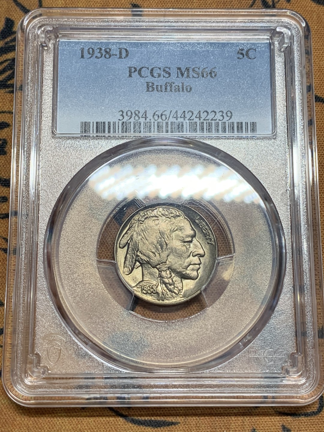 《竞宝斋》第83场-本周日，周一2场连拍（全场不限金额包邮） PCGS-MS66 美国 1938年 五美分 水牛币 经典印第安人+水牛设计 高分