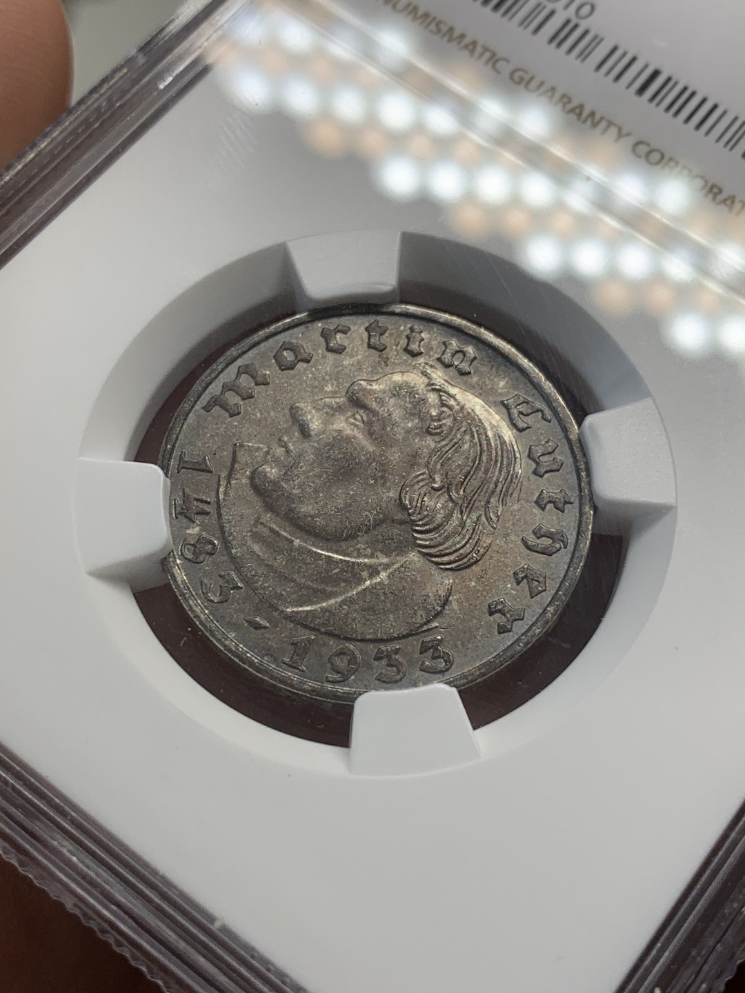 《竞宝斋》第83场-本周日，周一2场连拍（全场不限金额包邮） NGC-MS63 德国 1933年 马丁路德纪念2马克银币 稀少F厂 转光彩色包浆 细节清晰 值得收藏