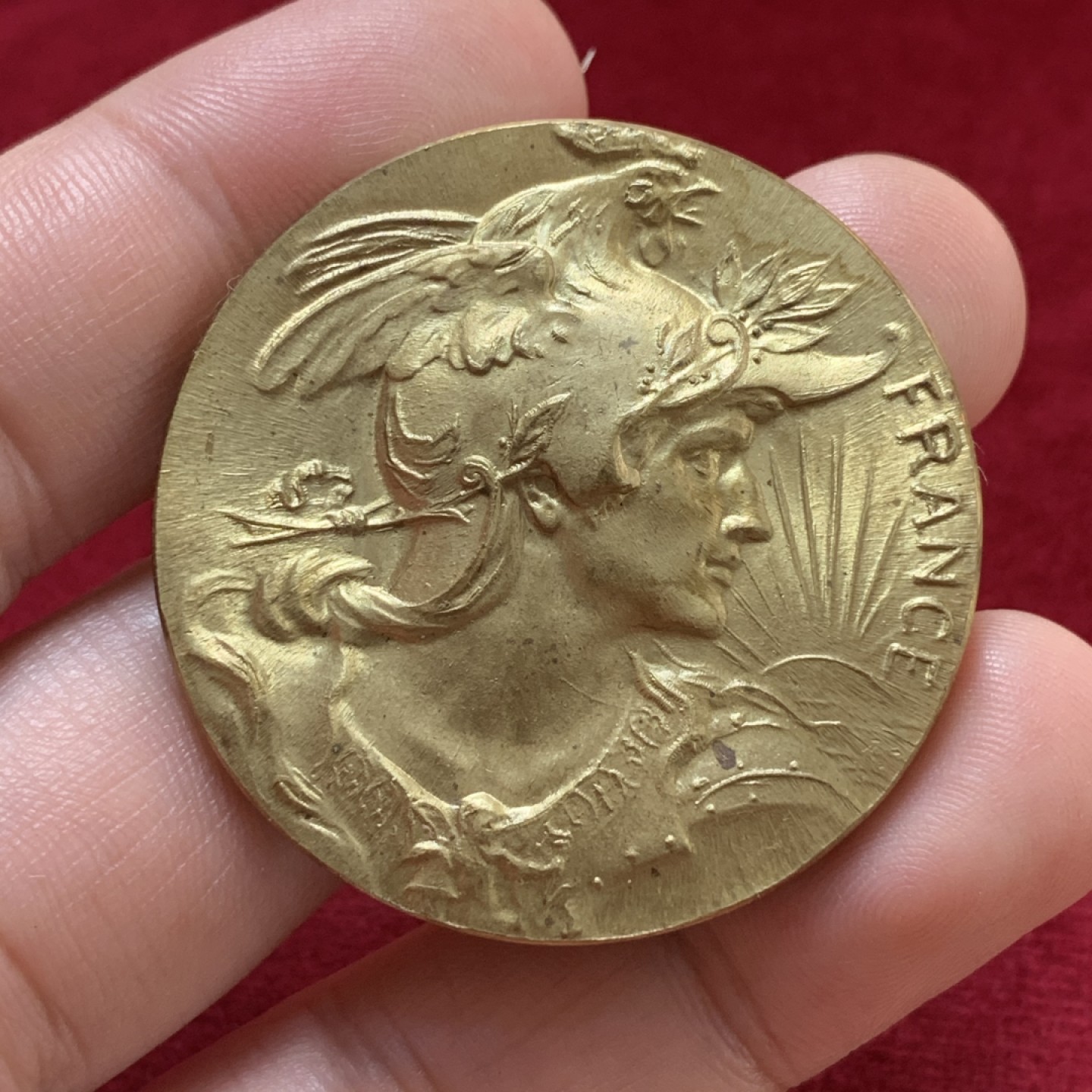 《竞宝斋》第83场-本周日，周一2场连拍（全场不限金额包邮） 法国 玛丽安娜女神 戎装像 铜章 29.2克 41.5mm 20世纪初