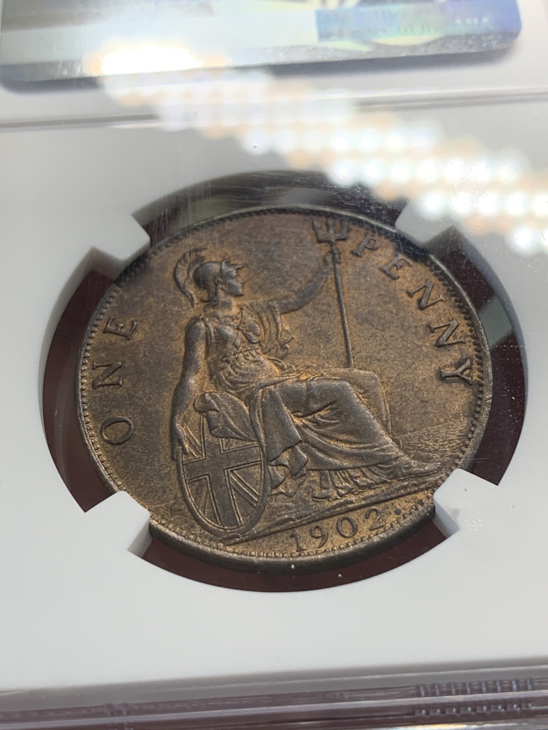 《竞宝斋》第83场-本周日，周一2场连拍（全场不限金额包邮） NGC MS63RB 英国1902年 爱七 1便士大铜币  原铜光  细节锐利