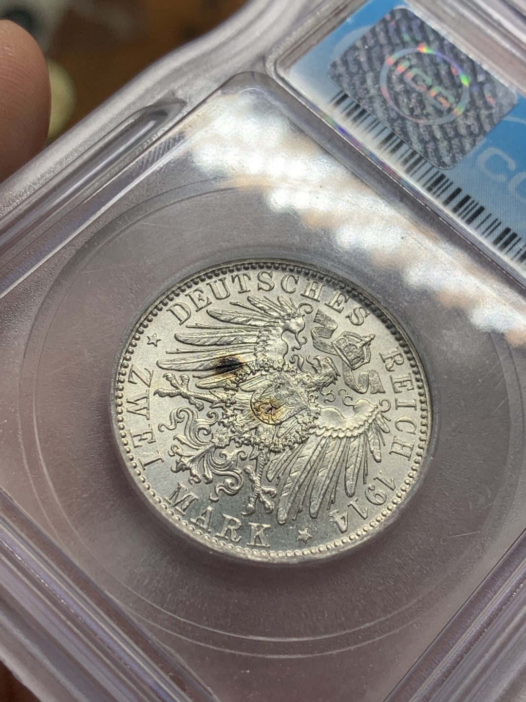 《竞宝斋》第83场-本周日，周一2场连拍（全场不限金额包邮） ICG MS64 1914年 德国巴伐利亚路德维希2马克 银币 曝光状态