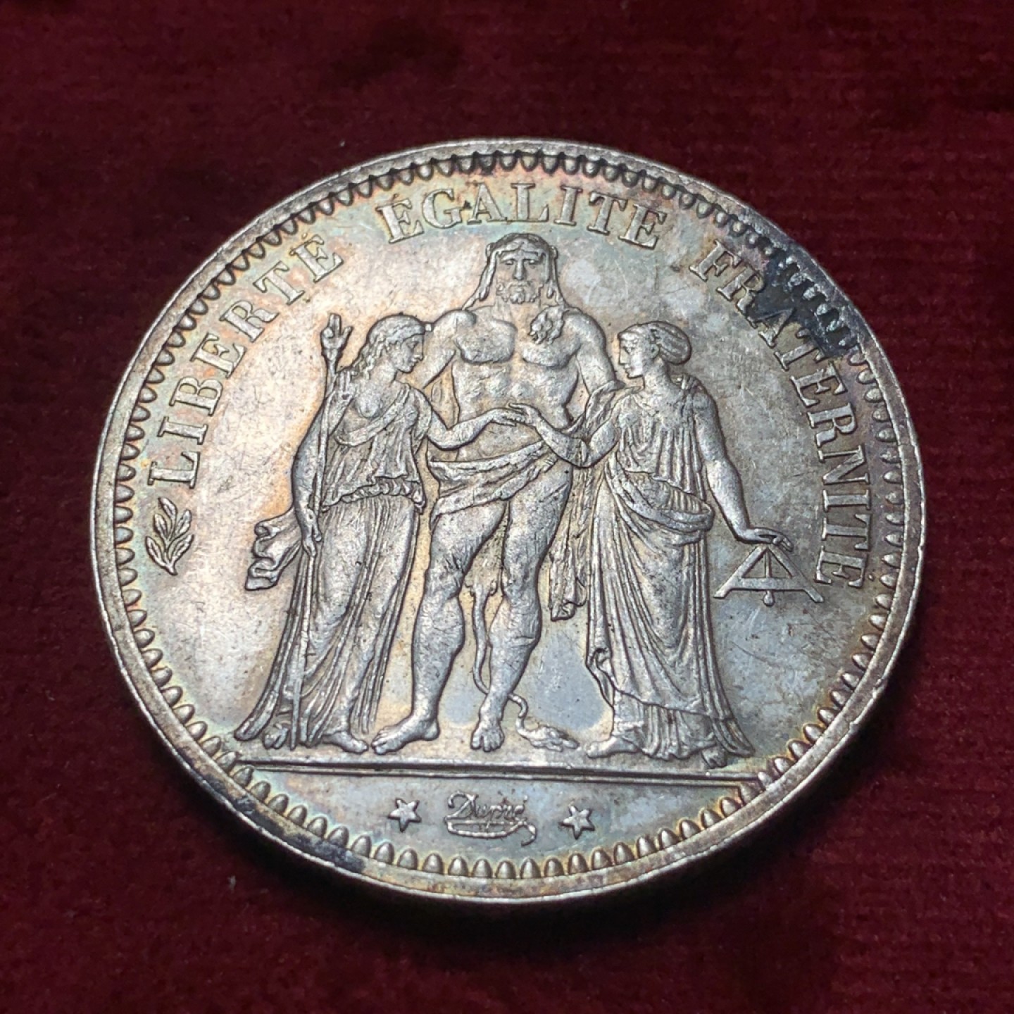 《竞宝斋》第83场-本周日，周一2场连拍（全场不限金额包邮） 法国 1873年 大力神5法郎 原光好品 大银币 AU+的状态