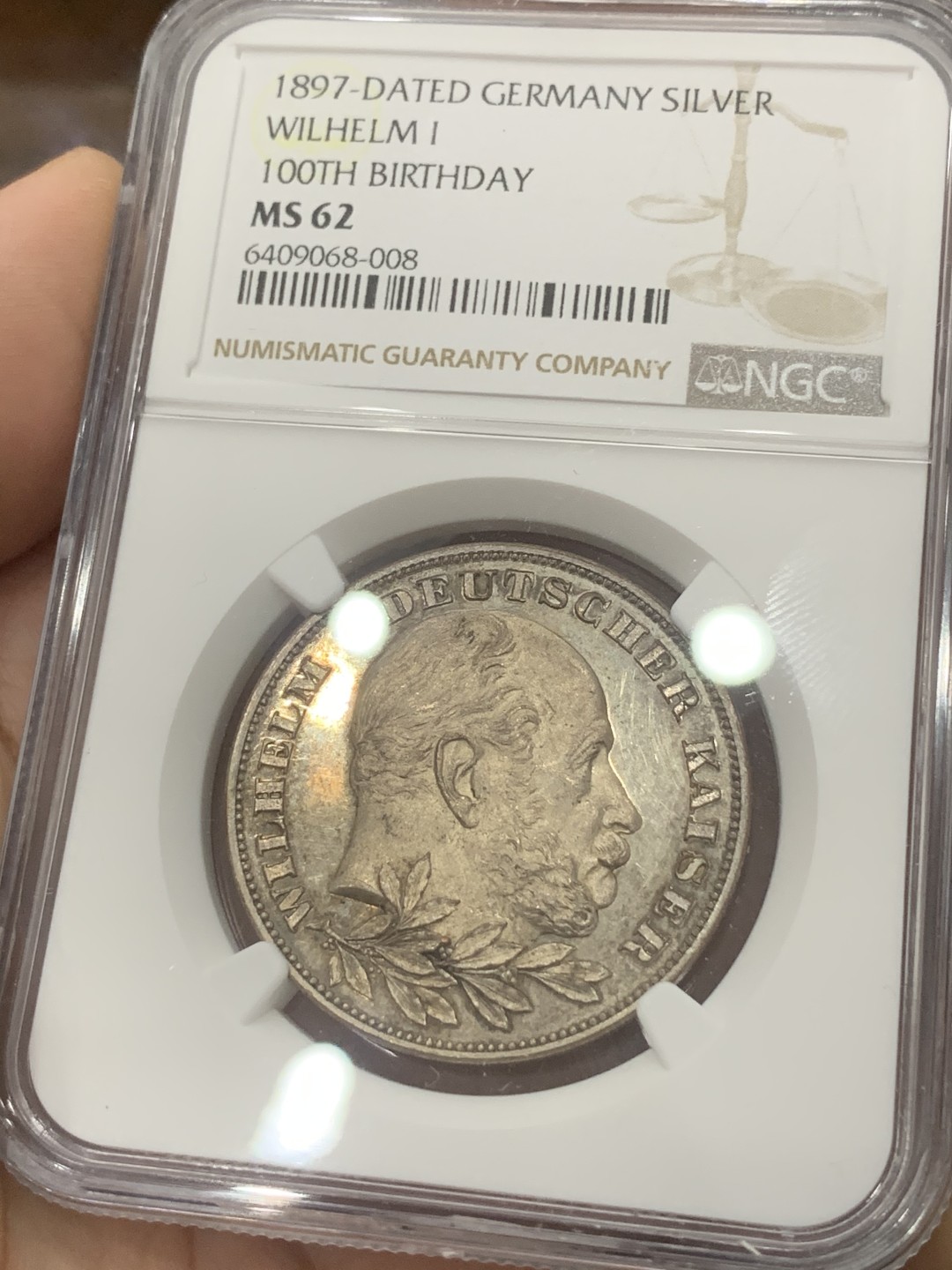 《竞宝斋》第83场-本周日，周一2场连拍（全场不限金额包邮） NGC MS62德国1897年威廉一世100周年诞辰纪念镜面银章